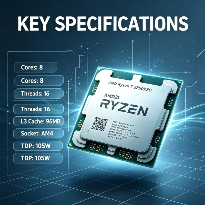 Processore Desktop Gaming Ryzen Serie 5000 5800X3D 8C16T 5GHz DDR4 96MB Cache Pezzo Singolo Senza Dissipatore