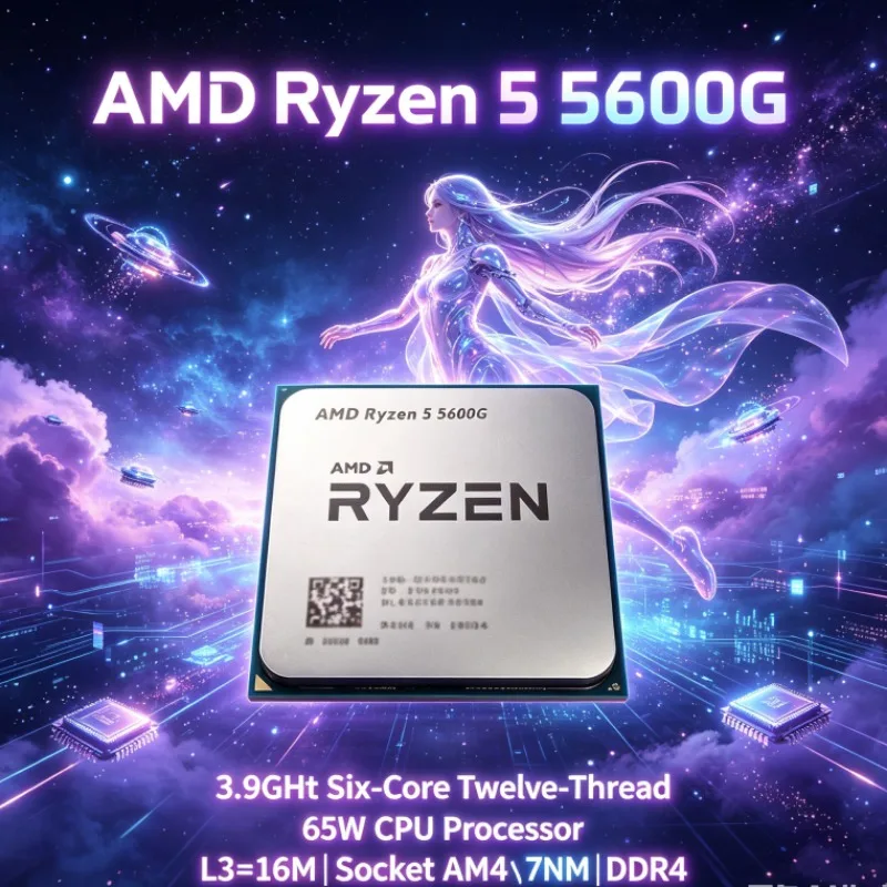 Processore Desktop AMD Ryzen 5 5600G 65W, 3.9GHz, Six-Core Twelve-Thread, 16M Cache L3, Socket AM4 per Gaming