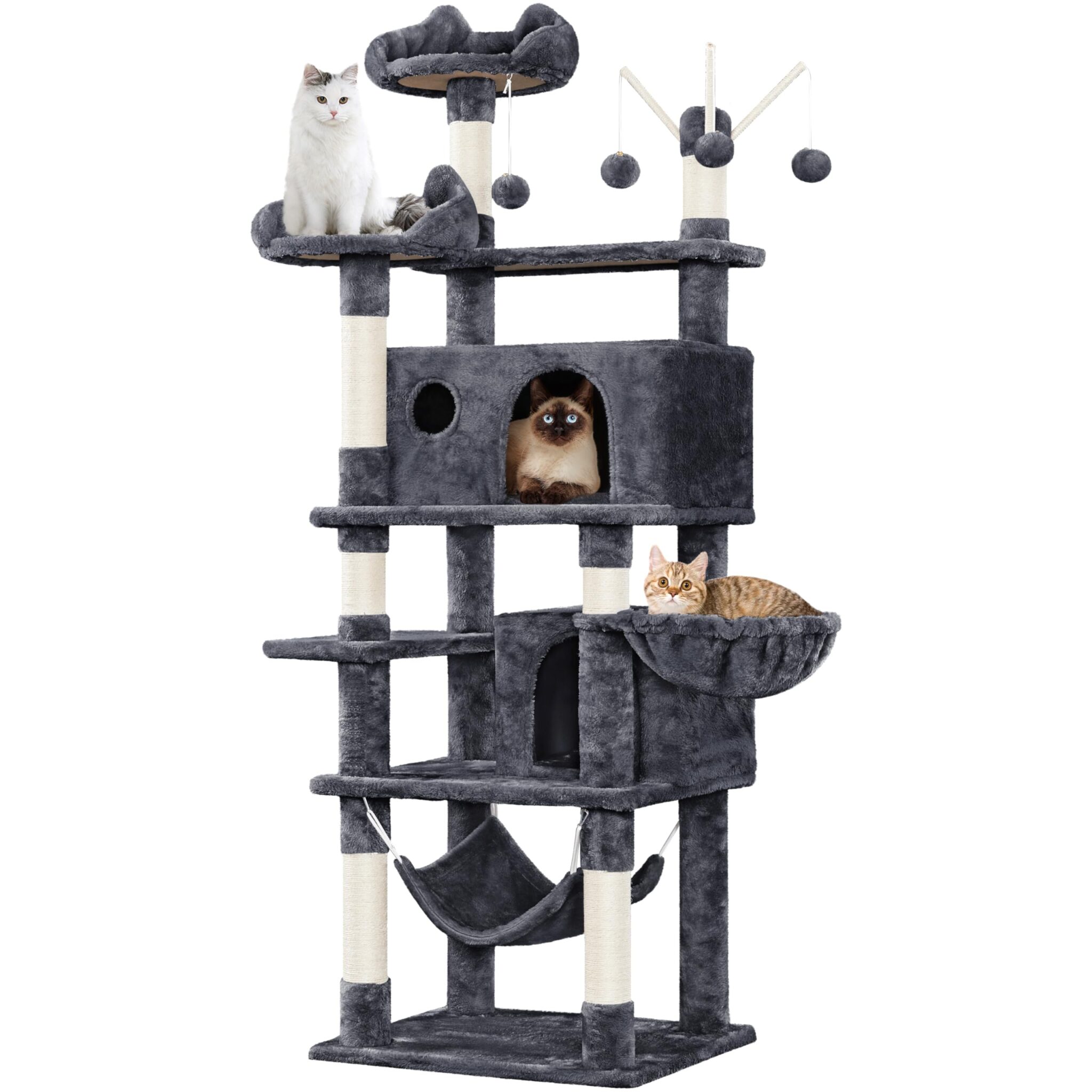 Yaheetech Albero Tiragraffi per Gatti 170 cm in Truciolato e Sisal con Posatoio Palla da Gioco Condomini Grigio Scuro