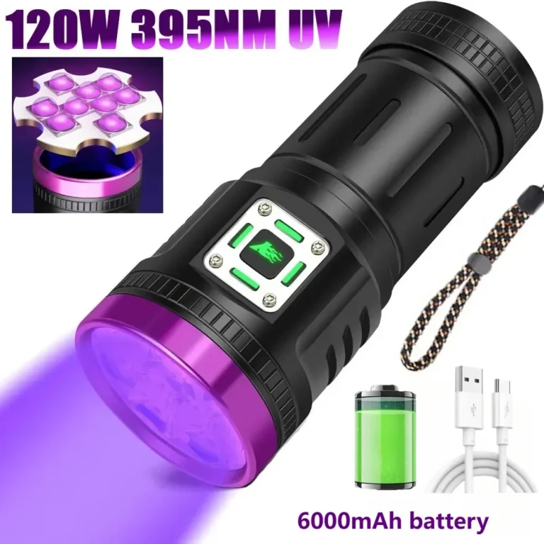 Torcia UV a 9 LED da 395nm, ricaricabile tramite Type-C, luce nera portatile, lampada ultravioletta per rilevamento urina animali domestici e controllo banconote