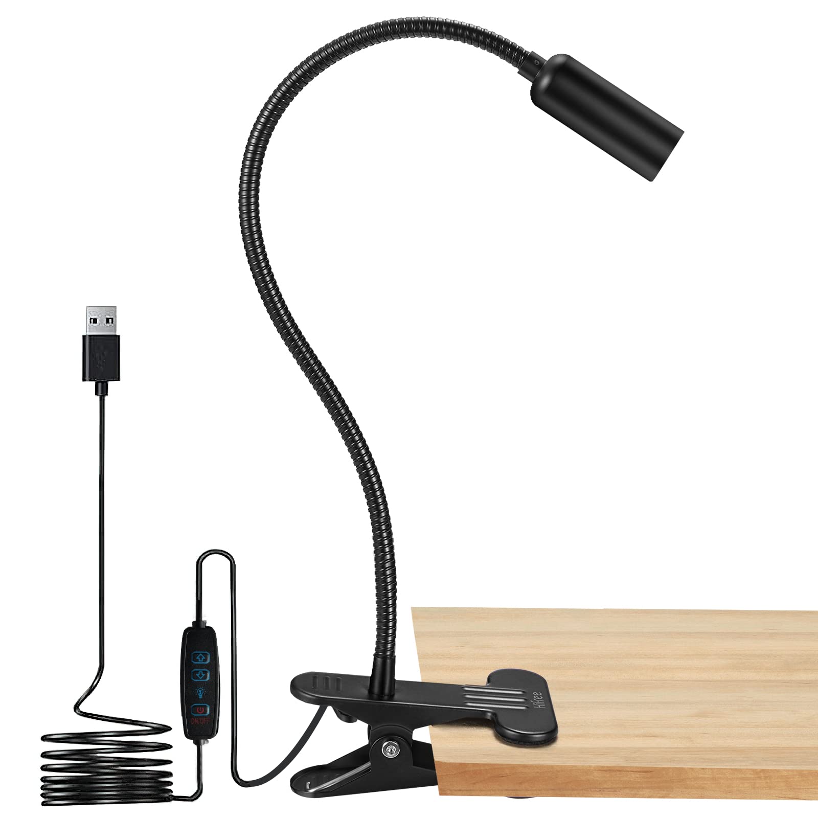Hifree USB Lampada da Lettura con Pinza, Lampada Scrivania in Alluminio | 10 Livelli luminosità regolabili, LED 5W, braccio girevole 360°, luce 4500K, pinza antigraffio, per lettu…