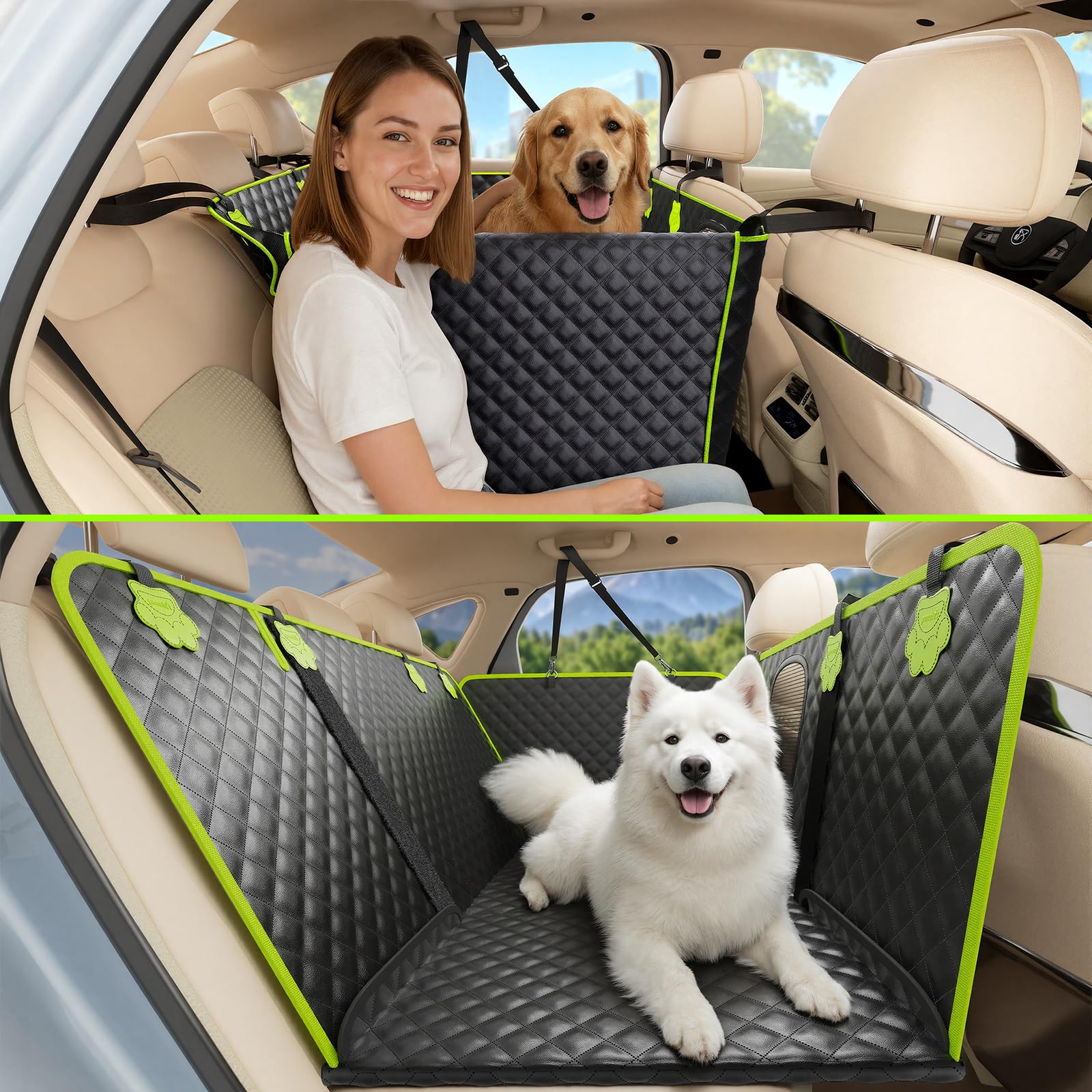 Pecute Coprisedile Auto per Cani 2 in 1, Pelle PU Impermeabile, Fondo Duro | Antigraffio e Facile da Pulire, supporta 150 kg. Aumenta 40% Spazio e si Ripiega sul Sedile Anteriore,…