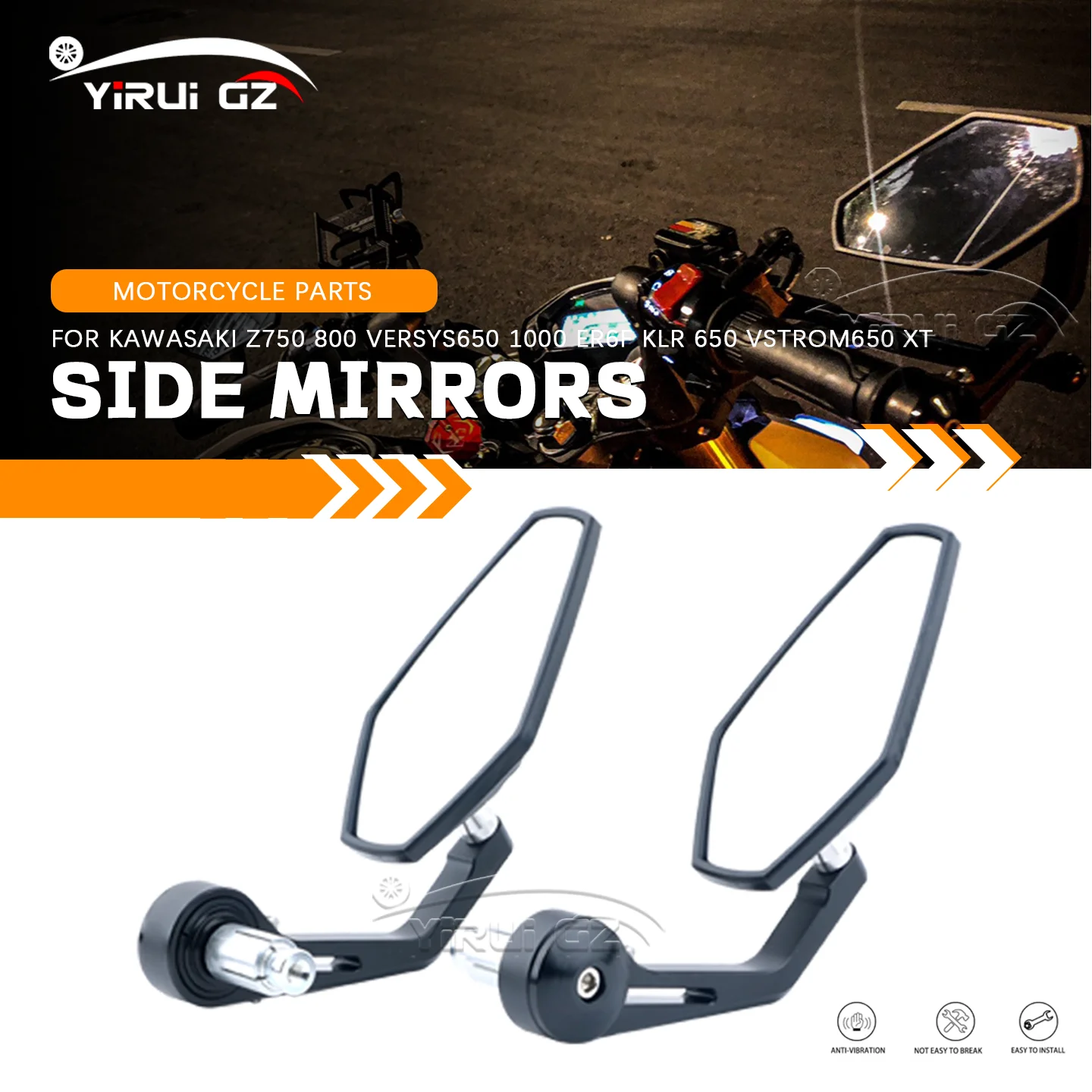 Specchietto Retrovisore per Moto Z750 800 Versys650 1000 er6f, Specchietto Laterale da Manubrio 7/8 Pollici