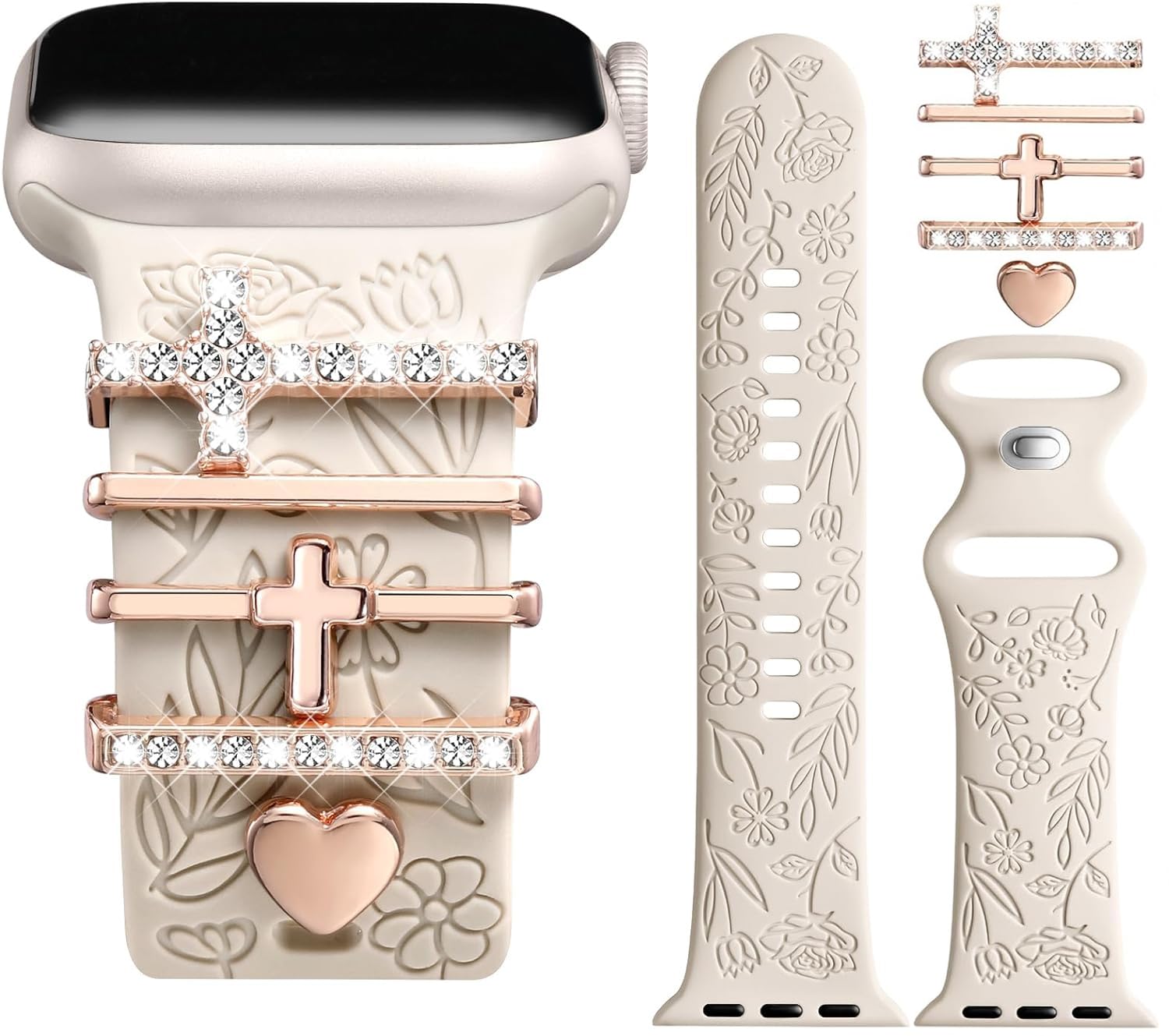 Cinturino Inciso con Fiori e Decorazioni Incantevoli Compatibile con Apple Watch Cinturini 38mm 40mm 41mm 42mm 44mm 45mm 46mm, Cinturino in Silicone per iWatch Serie Ultra SE 11 1…