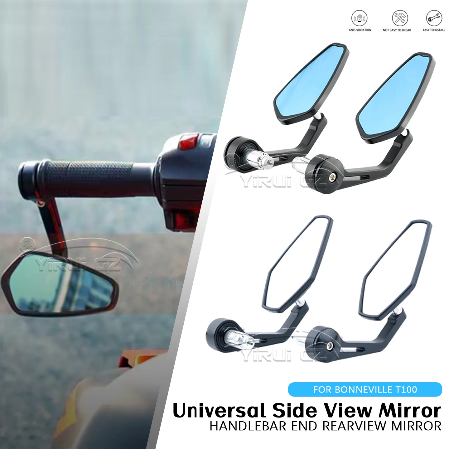 Specchietto Retrovisore per Moto Bonneville T 100, Universale per Manubrio 7/8", Specchio Laterale