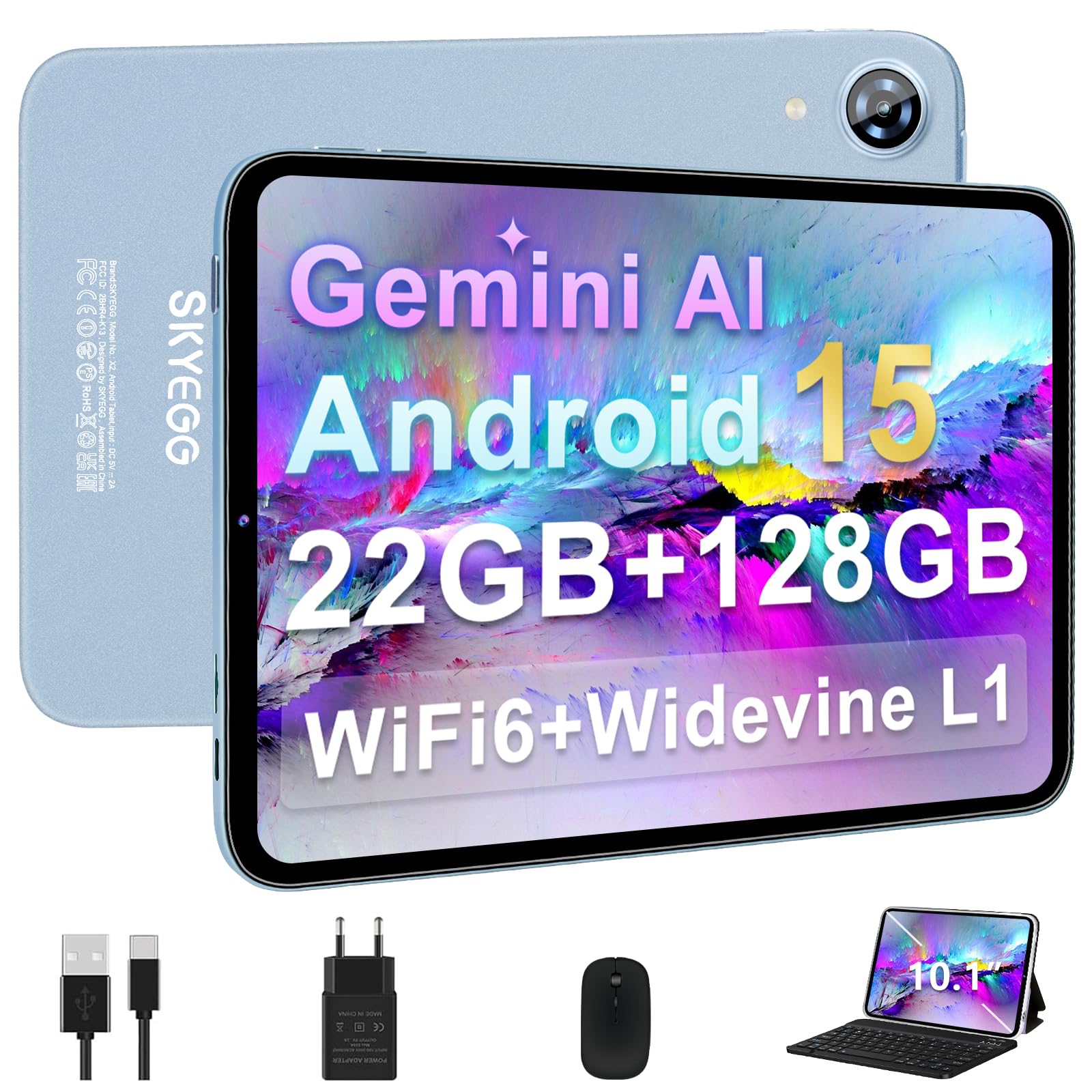Tablet 10 Pollici Android 15 con 22 GB RAM+128 GB ROM, Gemini AI, Verde | Espandibile Fino a 2 TB, Octa-Core, Widevine L1, Wi-Fi 6, con Tastiera/Mouse, 6000 mAh, Corpo in Metallo,…