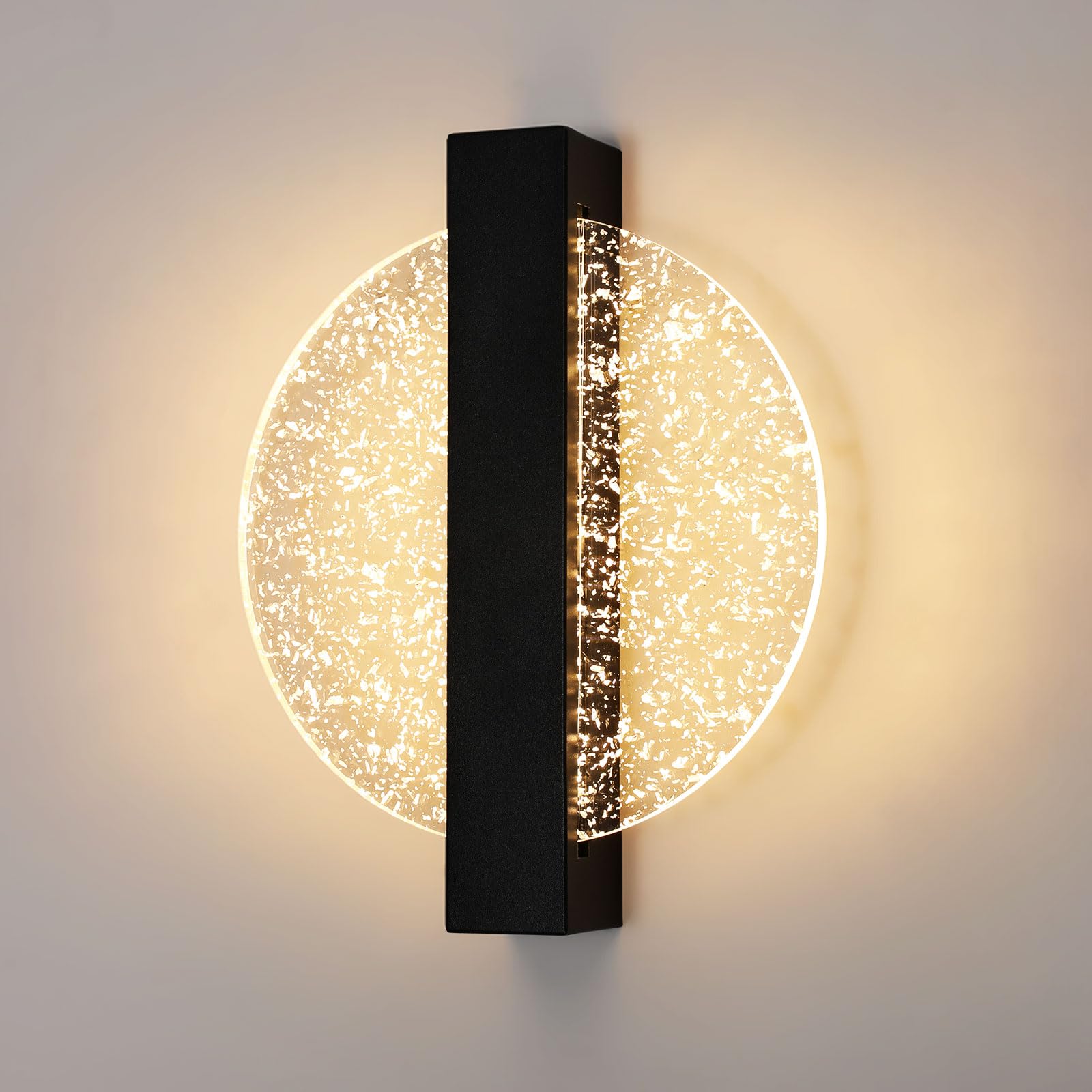 DELIPOP Applique da Parete 12W, Nero Lampada a Parete 3000K Bianco Caldo | Rotonda Lampade da Muro per Camera da Letto Soggiorno Corridoio Cucina