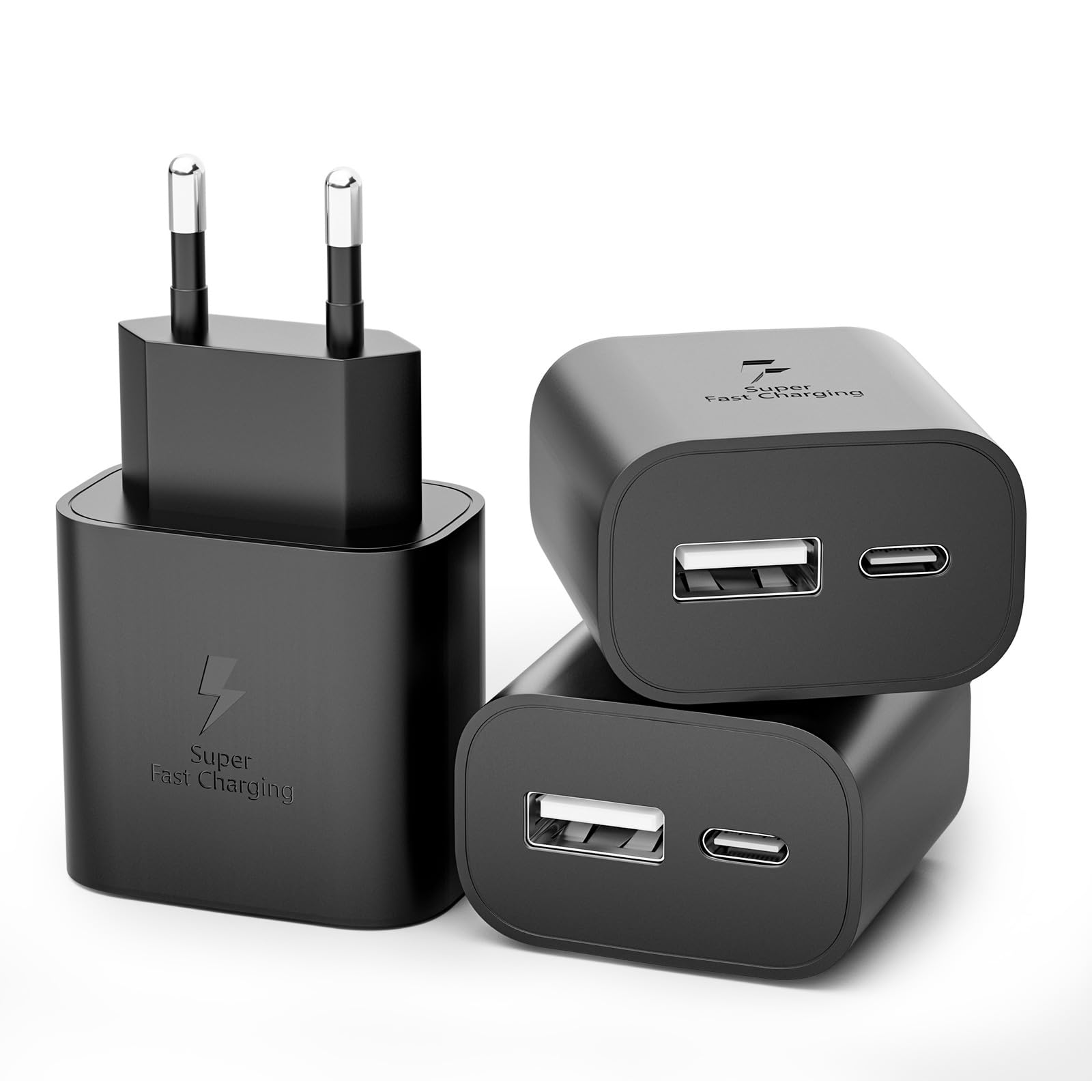 3 Pezzi Caricatore USB C, 25W Caricabatterie a Ricarica Super Veloce per Sumsamg Galaxy S25/S24/S23/S22/S21/S20 Ultra/S10/S9/A56/A55/A54/A36/A35/A26/A25/A16, 2-Porte USB-C&USB-A A…