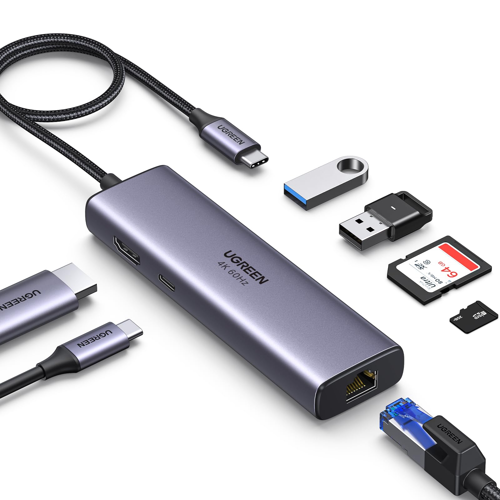 UGREEN Revodok 107 Hub USB C Ethernet Gigabit 7 in 1 Docking Station | HDMI 4K 60Hz, RJ45 1000Mbps, Lettore di Schede SD TF, 5Gbps, PD 100W, Compatible con MacBook Neo iPad Pro Ai…