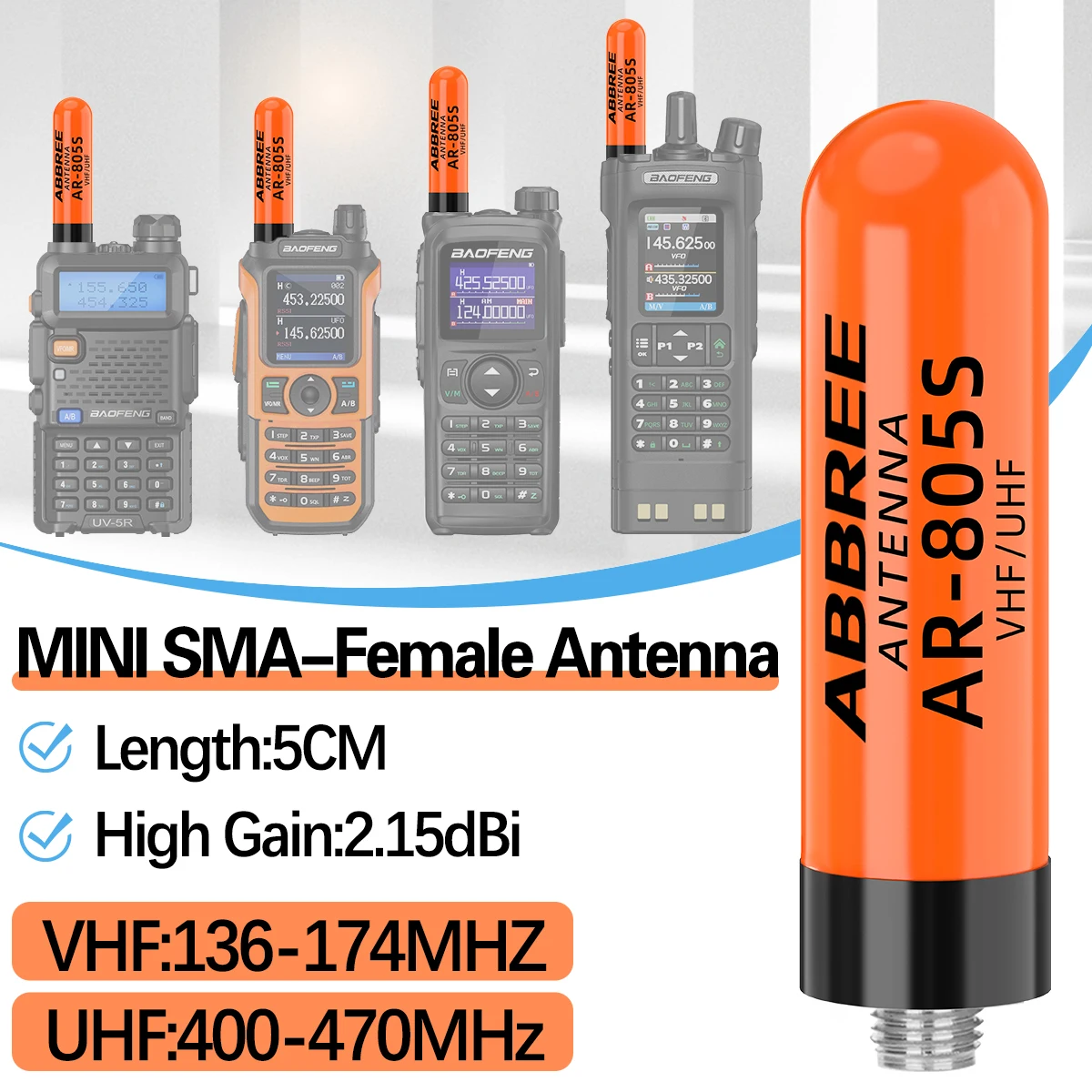 ABBREE AR-805S Mini Antenna Walkie Talkie corta Dual Band SMA-Femmina Antenna ad alto guadagno per Baofeng UV-5R Mini UV-32 Ham Radio