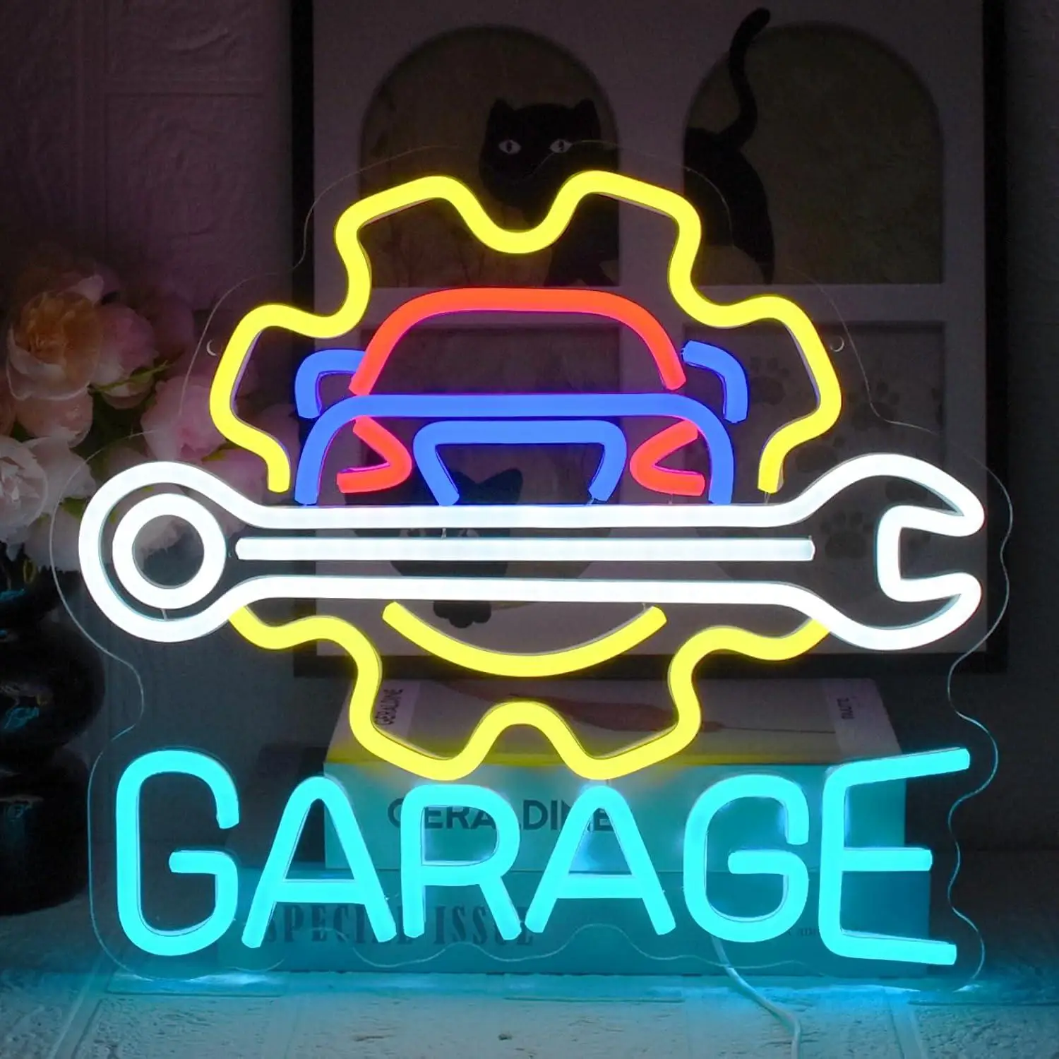 Insegna al Neon per Garage, Alimentata via USB, Luci LED Dimmerabili per Man Cave, Officina Auto, Illuminazione da Parete, Regalo di Compleanno per Feste