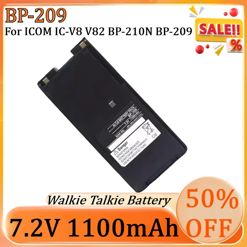 Nuova Batteria Sostitutiva BP-209 7.2V 1100mAh NI-CD per Radio Bidirezionale ICOM IC-V8 V82 BP-210N BP-209