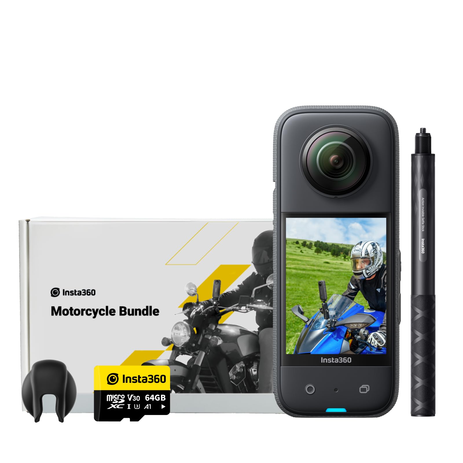 Insta360 X3 Kit Moto - Action Cam 360 impermeabile con sensore da 1/2", foto 360 da 72MP, video 360 5.7K, stabilizzazione, touch screen 2,29", vibrazione, editing IA, live streami…