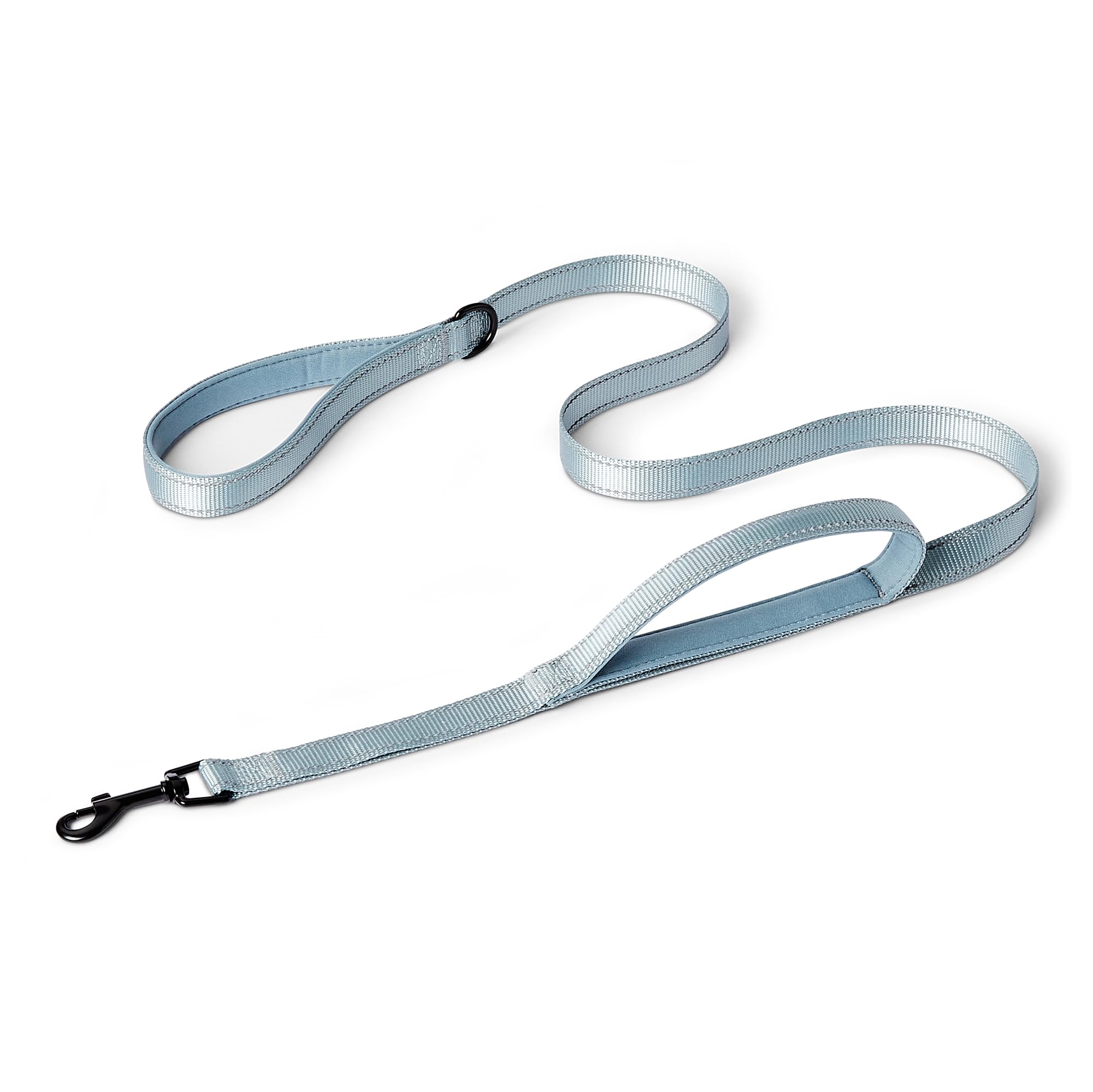 Amazon Basics - Guinzaglio Riflettente su Entrambi i Lati per Cani con Doppia Impugnatura Imbottita e Anello a D, 180cm, Nero/Blu