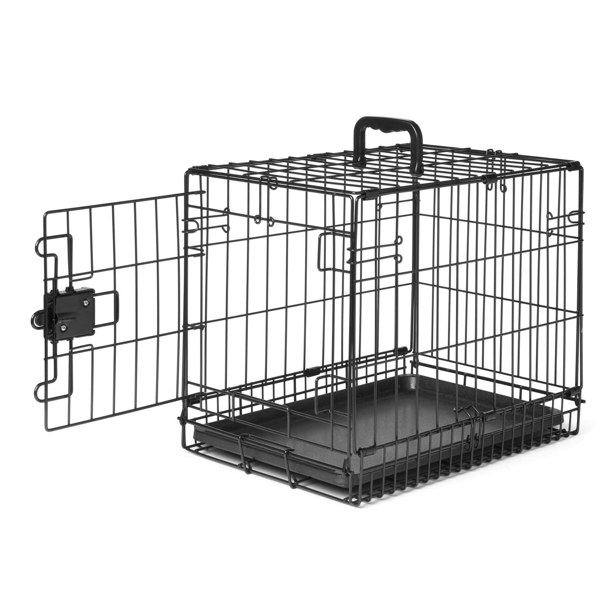 Amazon Basics - Gabbia per Cani Resistente e Pieghevole in Filo Metallico con Vassoio, Porta Singola, 46 x 32 x 38 cm, Nera