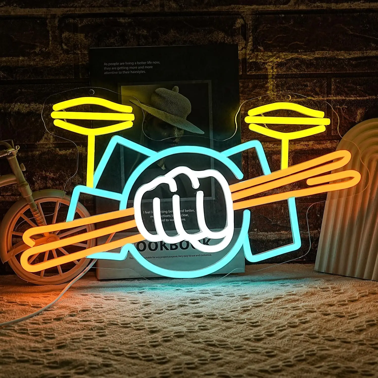 Insegna al Neon a Forma di Batteria, Alimentata via USB, Luce LED al Neon per Strumenti Musicali, Decorazione Murale per Studio Musicale e Spettacoli
