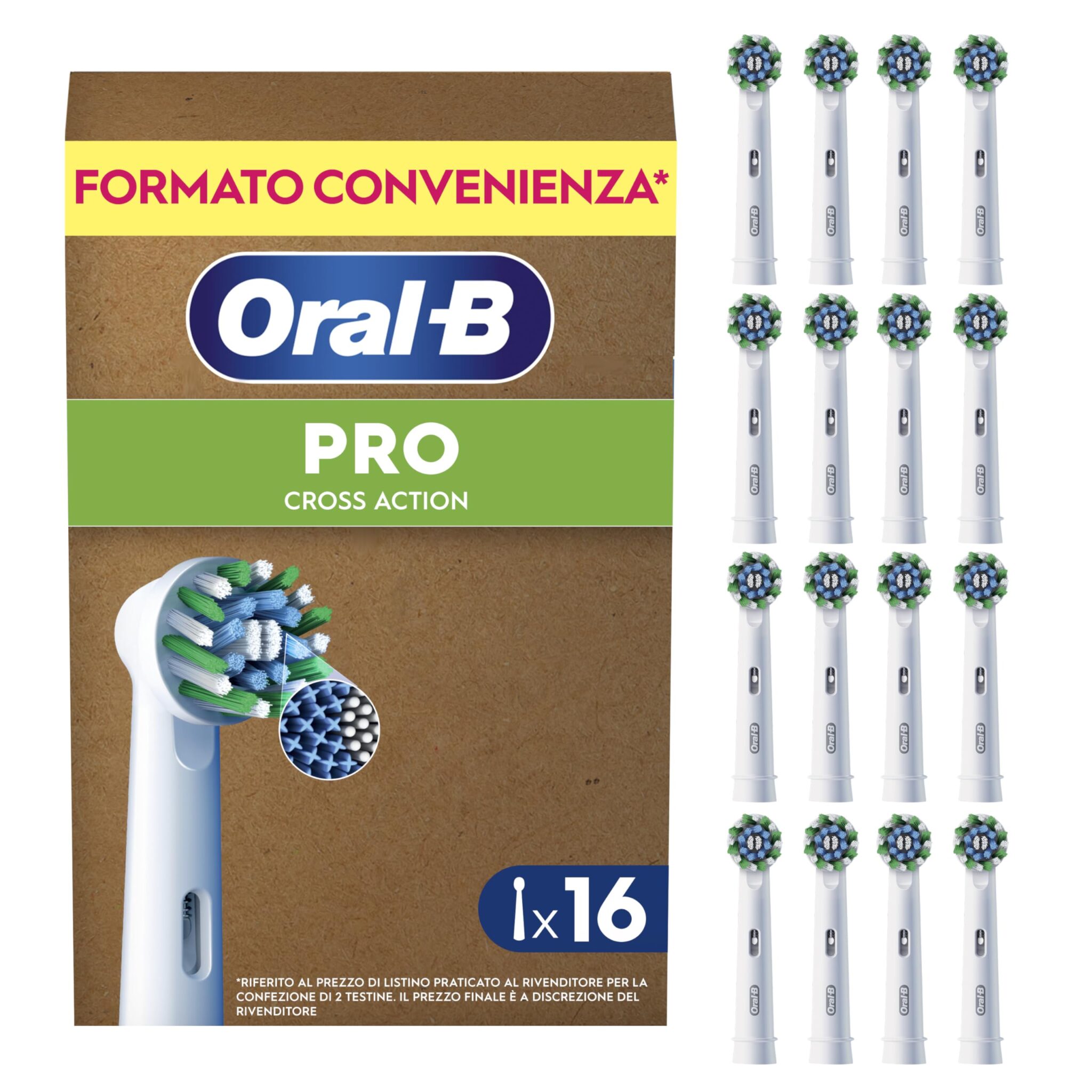 Oral-B Testine di Ricambio Cross Action, Bianche, 16 Ricambi | 16 Testine di Ricambio per Spazzolino Elettrico, Autentiche, Setole Angolate si Adattano a ogni Dente per Pulizia Pr…