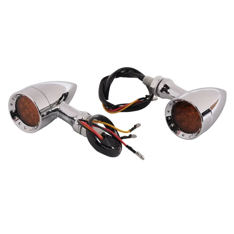 NOVITÀ DISPONIBILE - 2 Pezzi di Luci LED Universali Ambra Cromate per Moto, Indicatori di Direzione, Luci di Stop e di Posizione