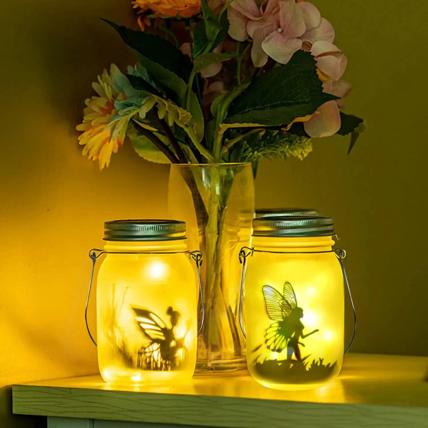 Lanterna Solare a Vaso Mason, Luci Fatate Solari Impermeabili IP65, Lampada Solare da Appendere o da Terra, Ornamento da Giardino per Patio e Prato
