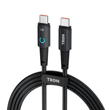 TRON Cavo Caricatore Intrecciato USB C a C - Bianco e Nero, 6FT, con Luce LED