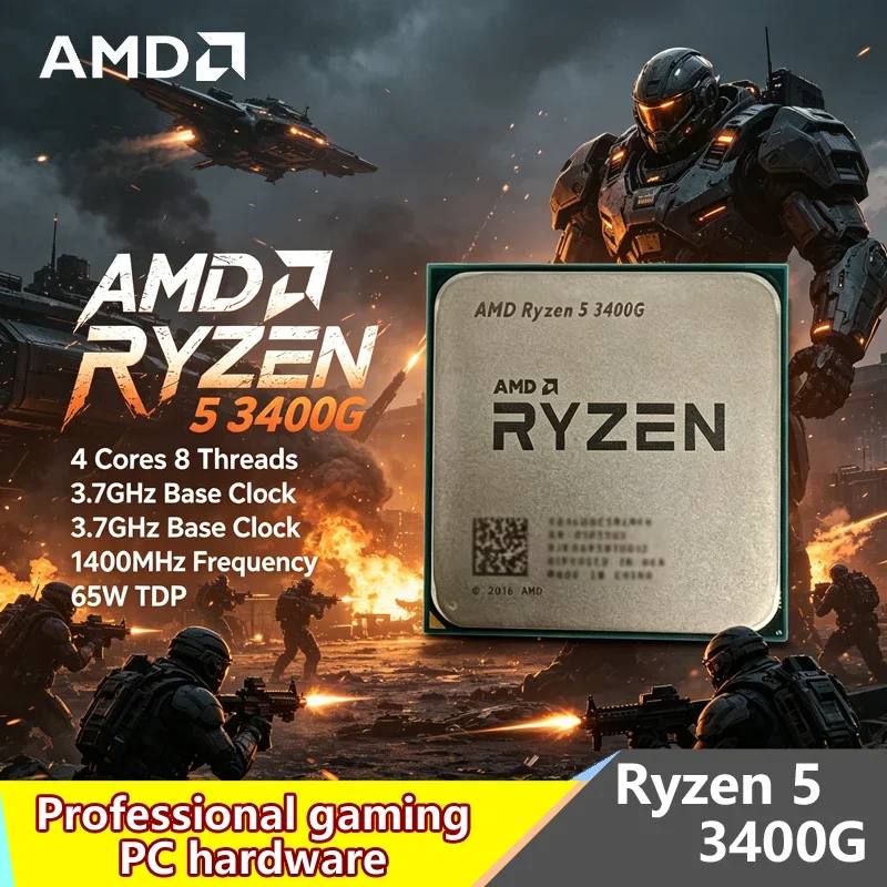 AMD Ryzen 5 3400G AM4 CPU Desktop 4-Core 8-Thread 3.7GHz 65W TDP Grafica Radeon Integrata YD3400C5M4MFH Processore da Gaming Non Confezionato