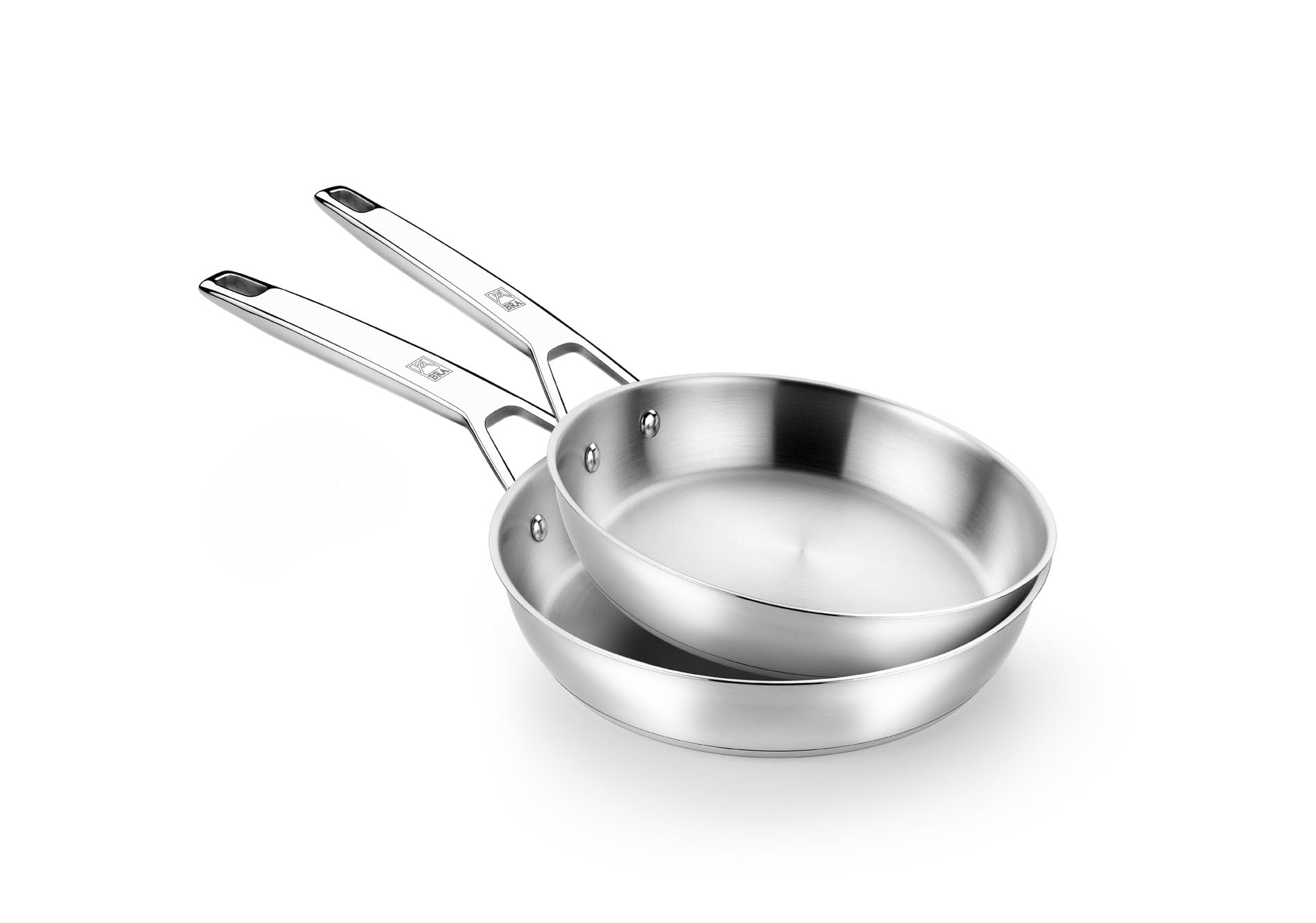 BRA Signature | Set di 2 padelle 24-28 cm, acciaio inox 18/10 | Senza rivestimento antiaderente, triplo fondo diffusore, finitura lucida, Tutti i piani cottura, induzione inclusa