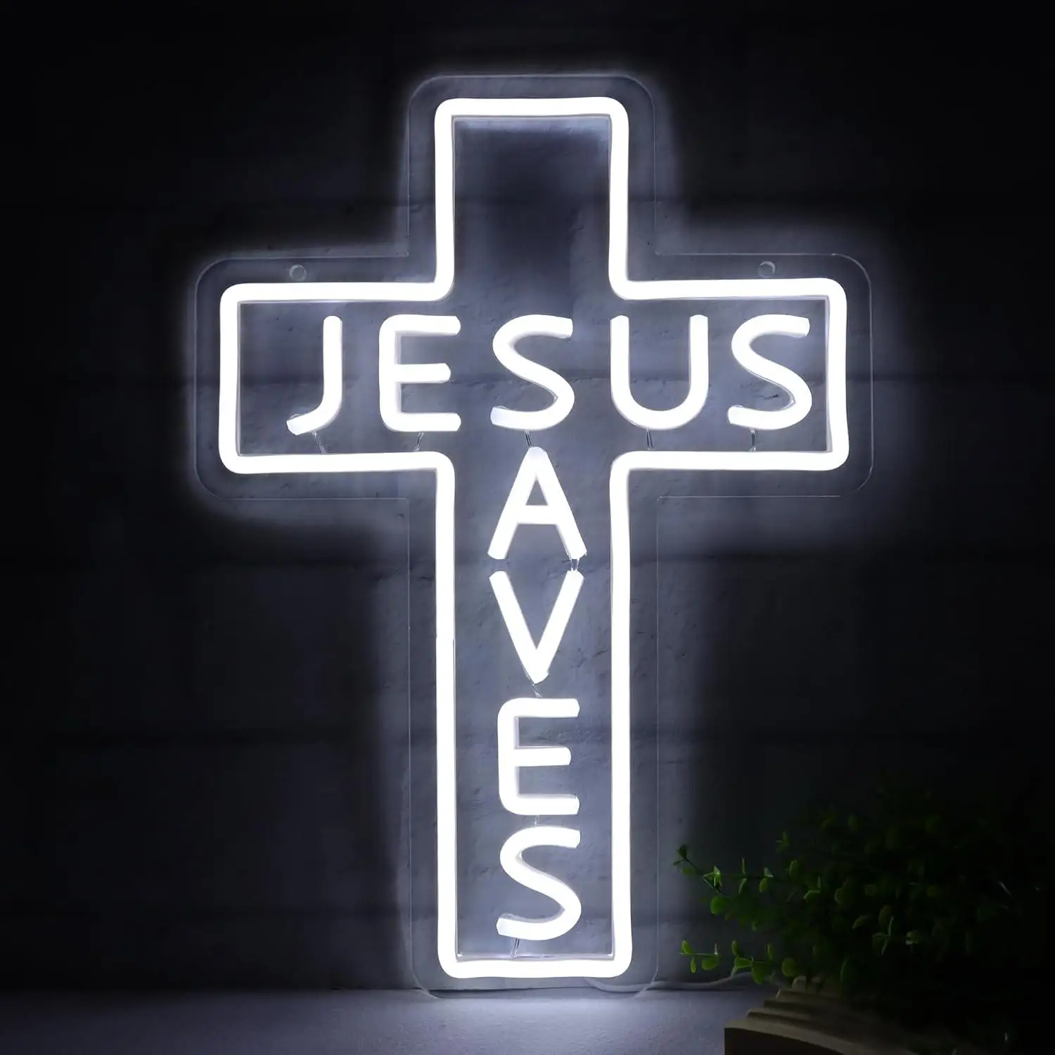 Insegne al Neon 'Jesus Saves Cross', Luci LED al Neon Dimmerabili USB per Camera da Letto, Soggiorno, Chiesa, Man Cave, Bar, Ristorante, Decorazione Murale