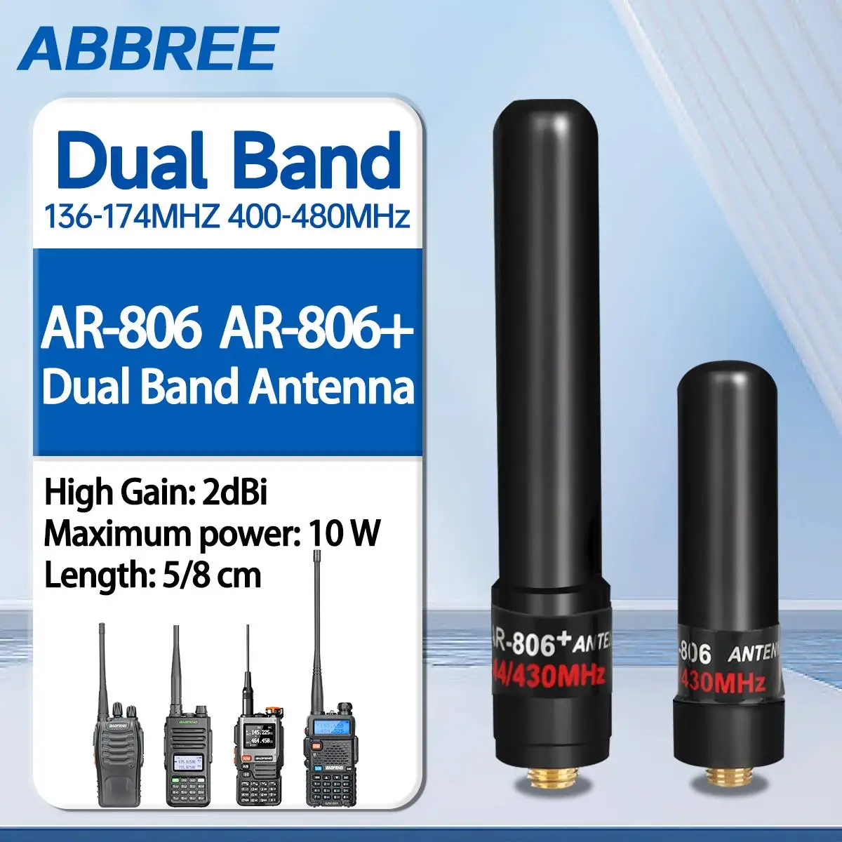 ABBREE Mini Antenna Dual Band AR-806 SMA-Femmina VHF UHF 10W ad alto guadagno per Baofeng UV-21 UV-32 UV-5RH Quansheng UV-K5 Ham Radio