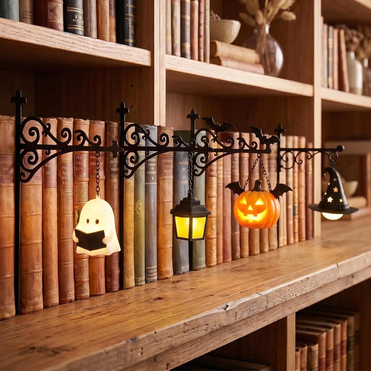 Lanterna da Biblioteca - Illuminazione Decorativa per Libreria, Angolo Lettura, Luce Notturna LED, Lampade per Libreria in Legno, Ornamento per la Casa