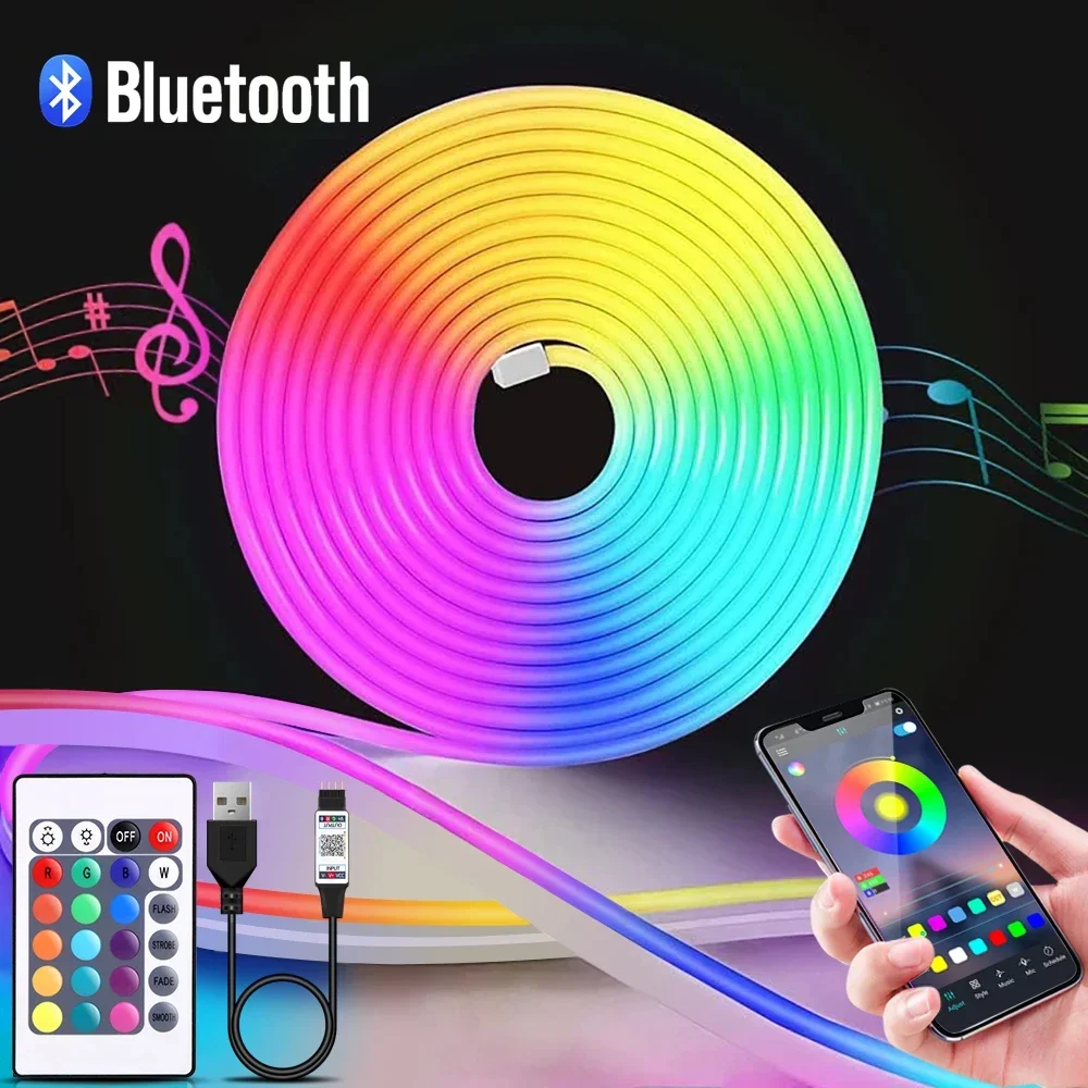 1-5m RGB LED Neon Strip Light 5V USB Corda flessibile Luce APP Controllo remoto Sincronizzazione musicale Cambia colore per la stanza Decorazioni domestiche