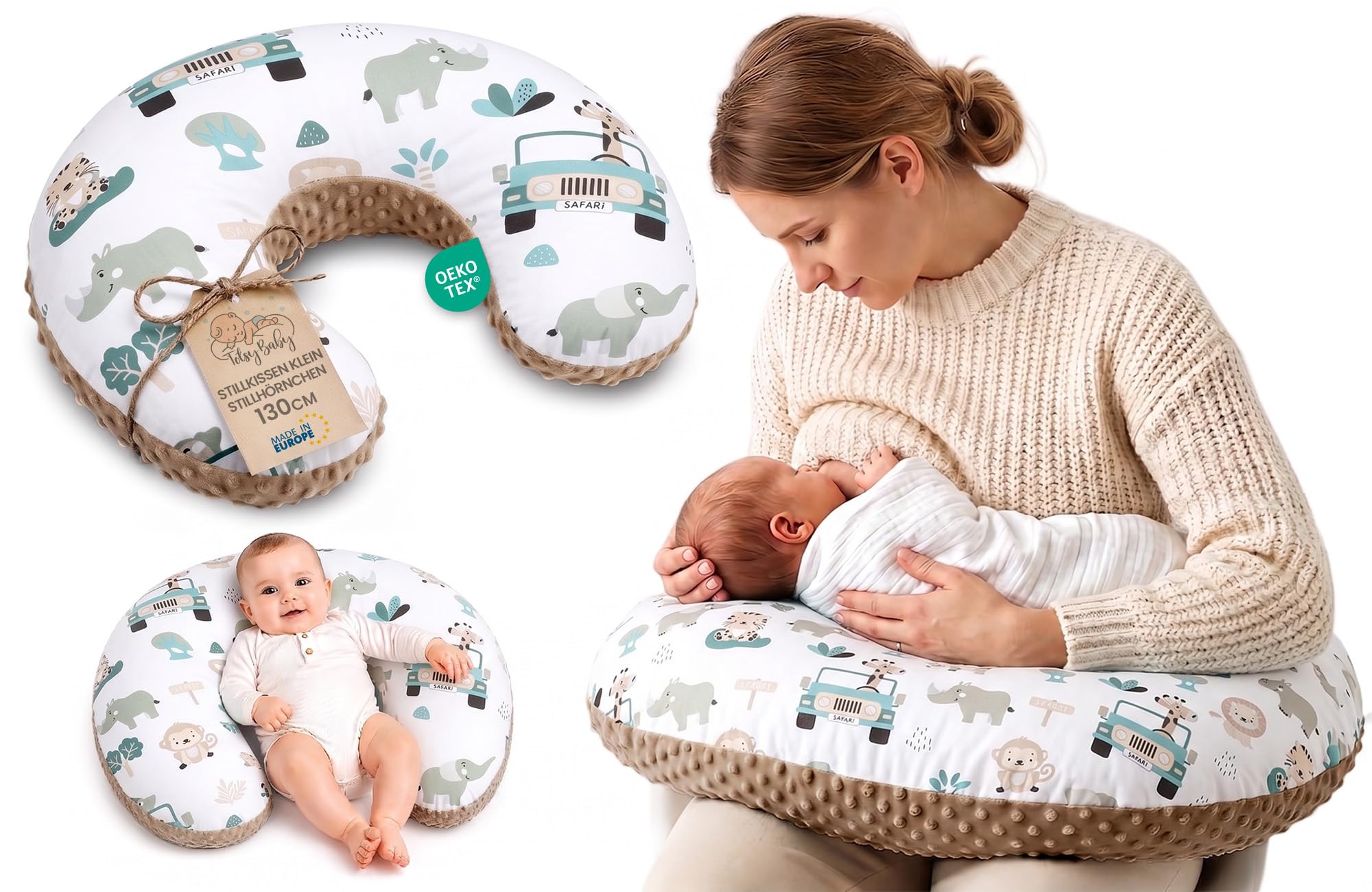 Totsy Baby Cuscino allattamento e gravidanza Minky 130 cm - cuscini neonato per allattare e dormire accessori per mamma y bebe lavabile e multifunzione Oeko-Tex Africa Cachi