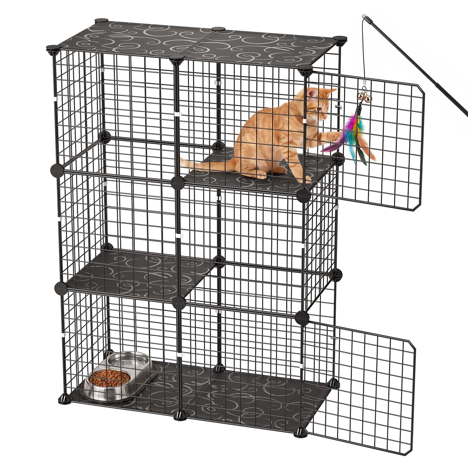 VEVOR Gabbia Metallica per Gatti a 3 Livelli 71,1x35,5x104,1cm, Box | Smontabile Colore Nero, Uso Interno Ampio Spazio per Esercizio Adatto a 1-2 Gatti Conigli Cuccioli Furetti e…