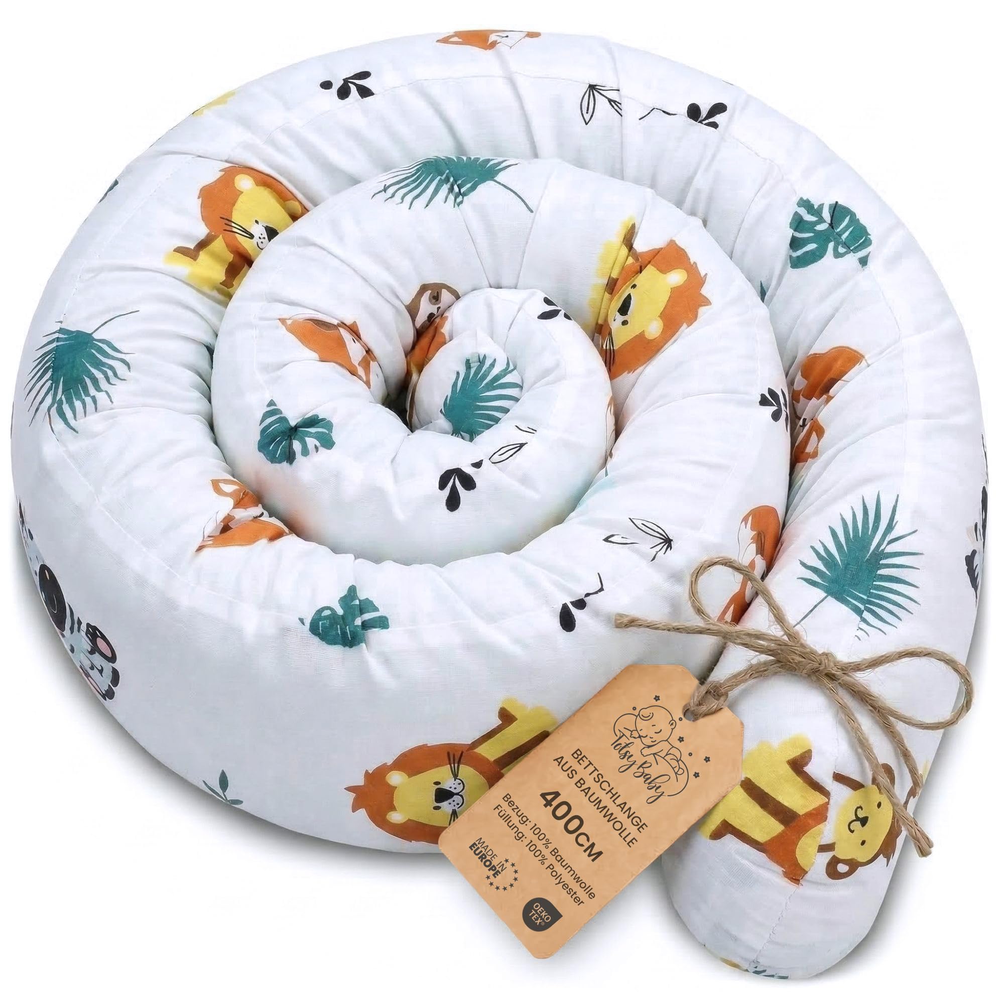 Totsy Baby Cuscino per dormire laterale e per il corpo 400 cm - Cotone Cuscino lungo Decorazione per cameretta bambina e bambino Oeko-Tex Safari