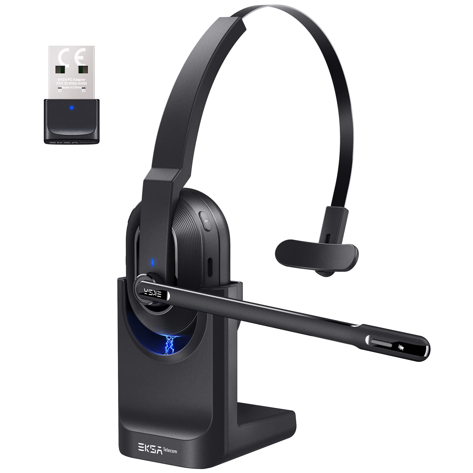 EKSA Cuffie Bluetooth con Microfono e Cancellazione Rumore, Dongle USB, 45h Autonomia e 10m Portata, Cuffie con Filo per PC, Teams, Ufficio, Call Center