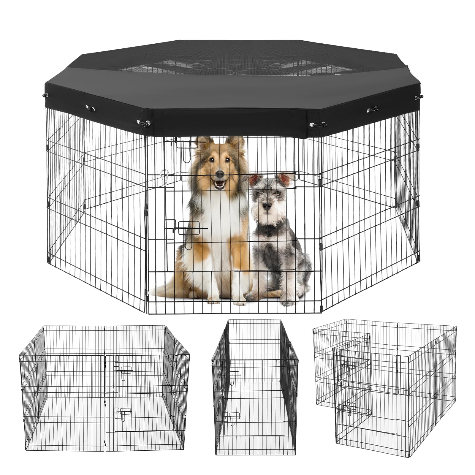 VEVOR Recinto per Cani, Confezione da 8 Pannelli, 760 mm x 610 mm Box per Cani Pieghevole in Metallo, per Interni ed Esterni con Porta, Copertura Superiore in Tessuto Oxford 600D,…