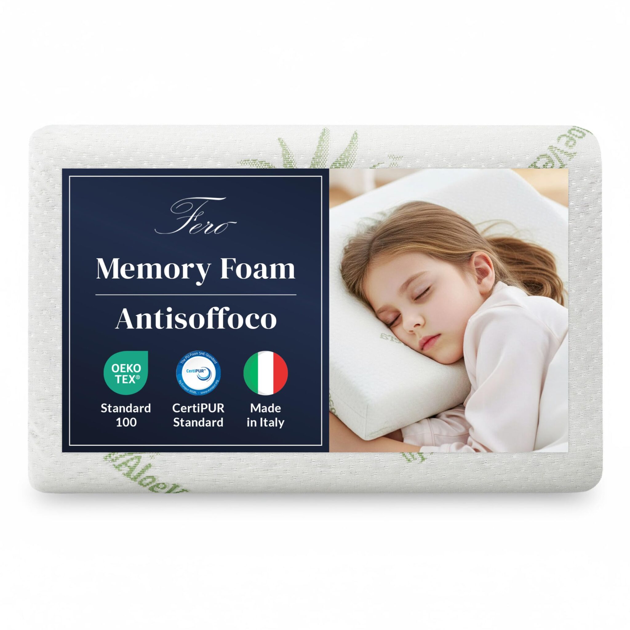Ferò Cuscino Bambini Antisoffoco 30x50x5,5cm in Memory Foam, OEKO-TEX® e CertiPUR™, Cuscino Asilo con Federa Rimovibile all’Aloe Vera, Guanciale Letto Bambino Traspirante, 100% Ma…
