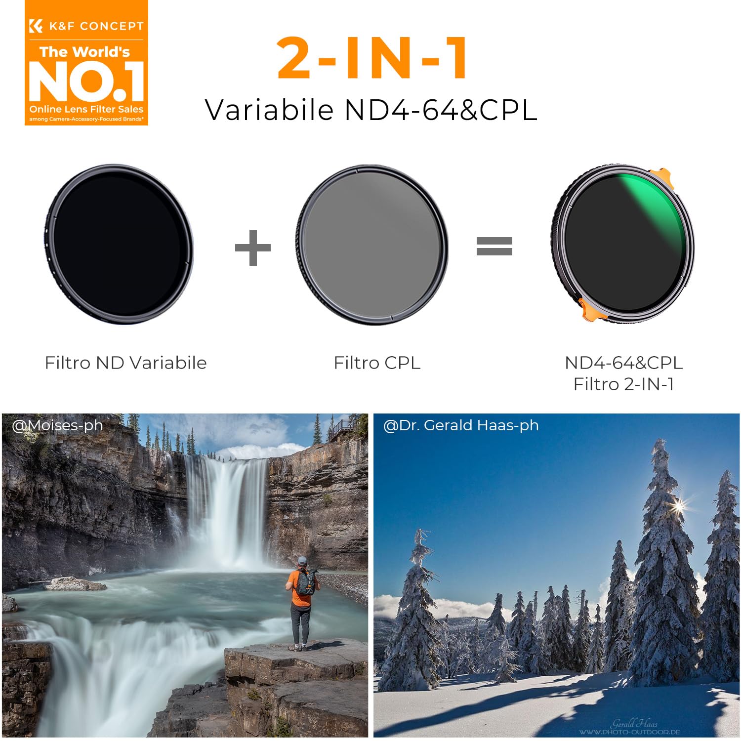 K&F CONCEPT Nano-Xcel 58mm Filtro Variabile ND4-64 & CPL 2 In 1 | Filtro Polarizzatore Circolare & Variabile ND4-64 (2-6 Passi) con Custodia in Vetro Ottico con Rivestimento Nano…