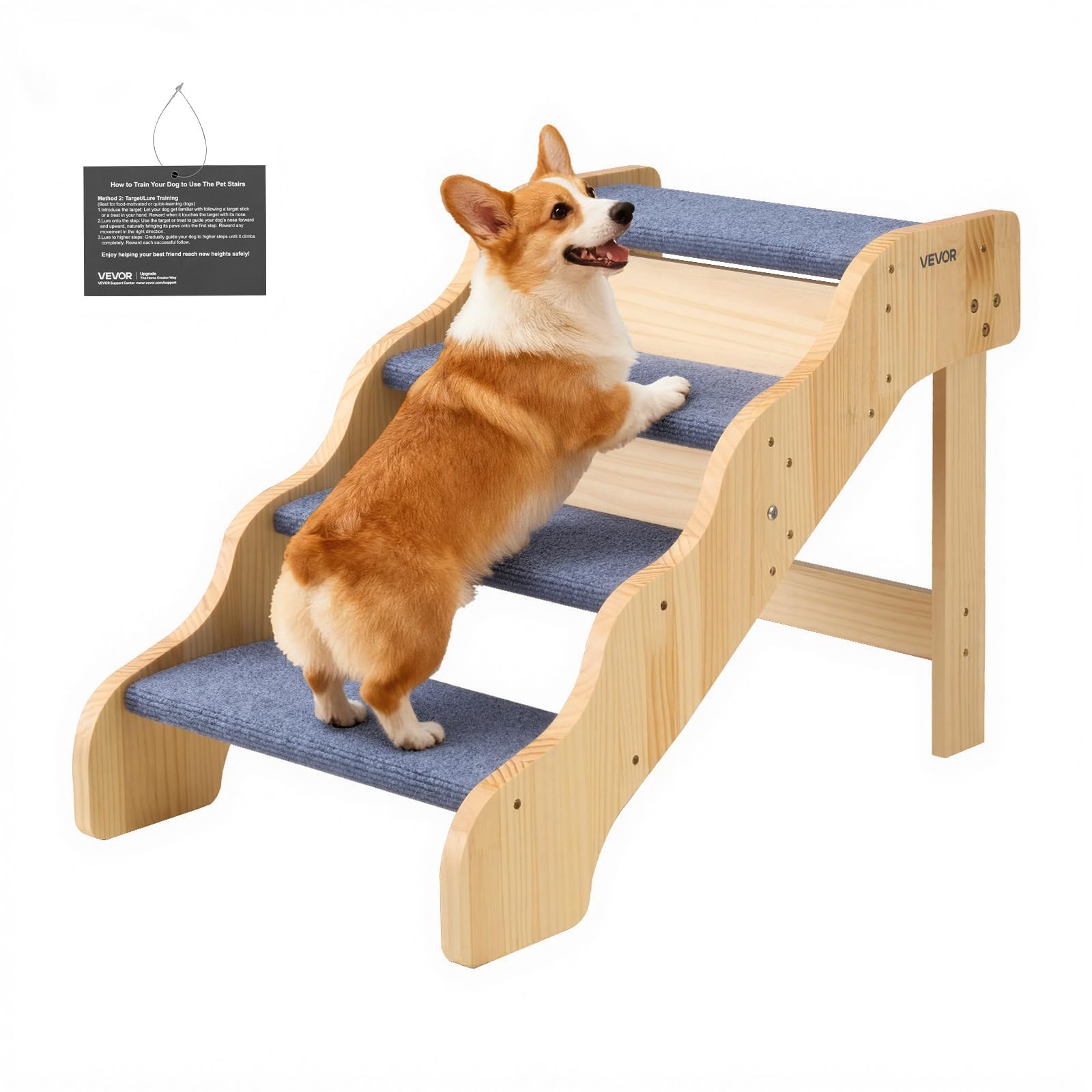 VEVOR Scale in Legno per Animali Domestici a 4 Gradini per Letti Alti, Divani e Auto, Carico di 68 kg, Superficie Antiscivolo, Scaletta Stabile per Cani e Gatti, Accessori Essenzi…