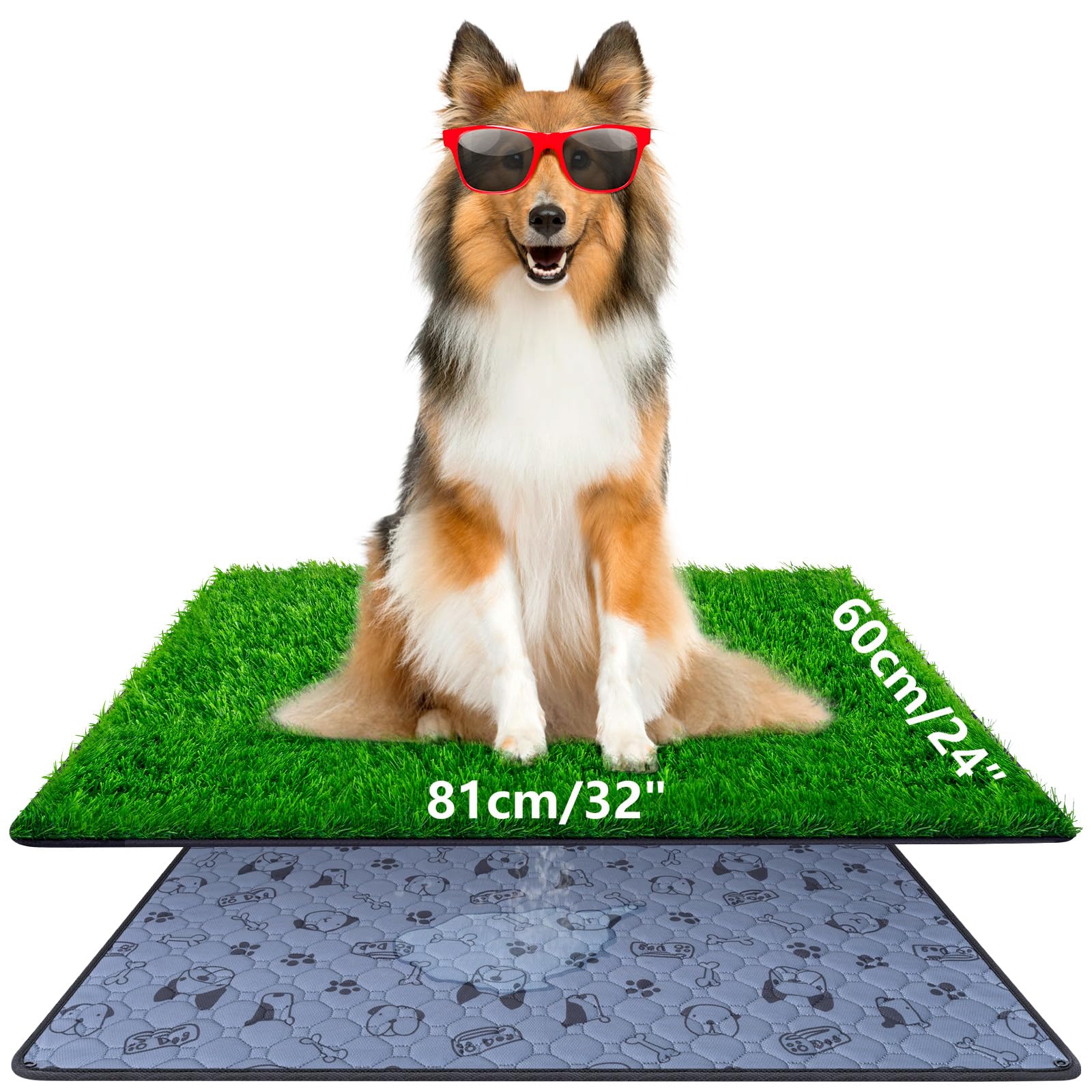 Lettiera per cani, 81 x 60 cm, con erba artificiale, altamente permeabile, per cuccioli, lavabile e riutilizzabile, per interni ed esterni