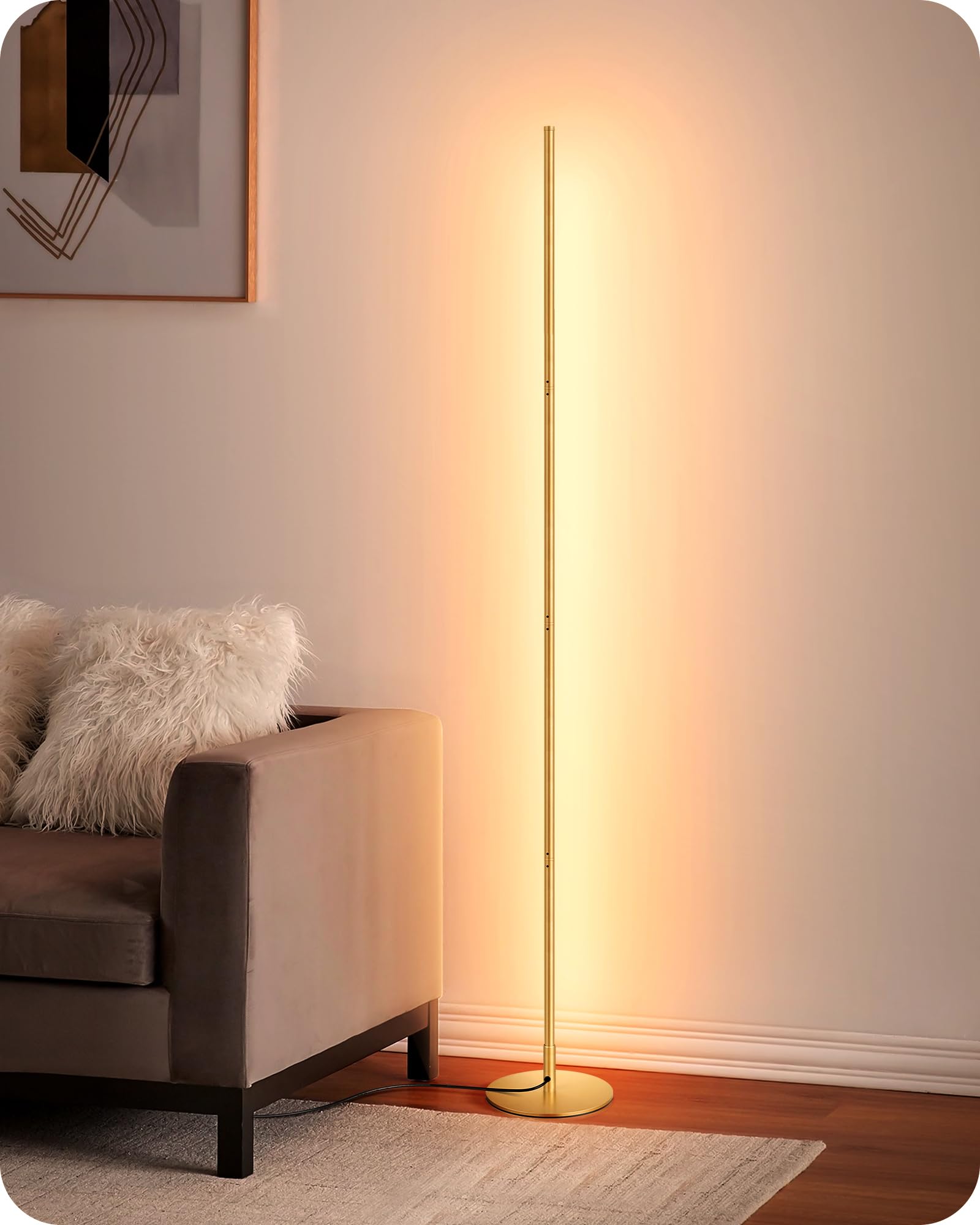 EDISHINE Lampada da Terra LED Dimmerabile, Altezza Regolabile, Oro | 3000 K Bianco Caldo, Funzione Memoria, Interruttore a Pedale, Fino a 146 cm, Lampada da Terra Moderna per Came…