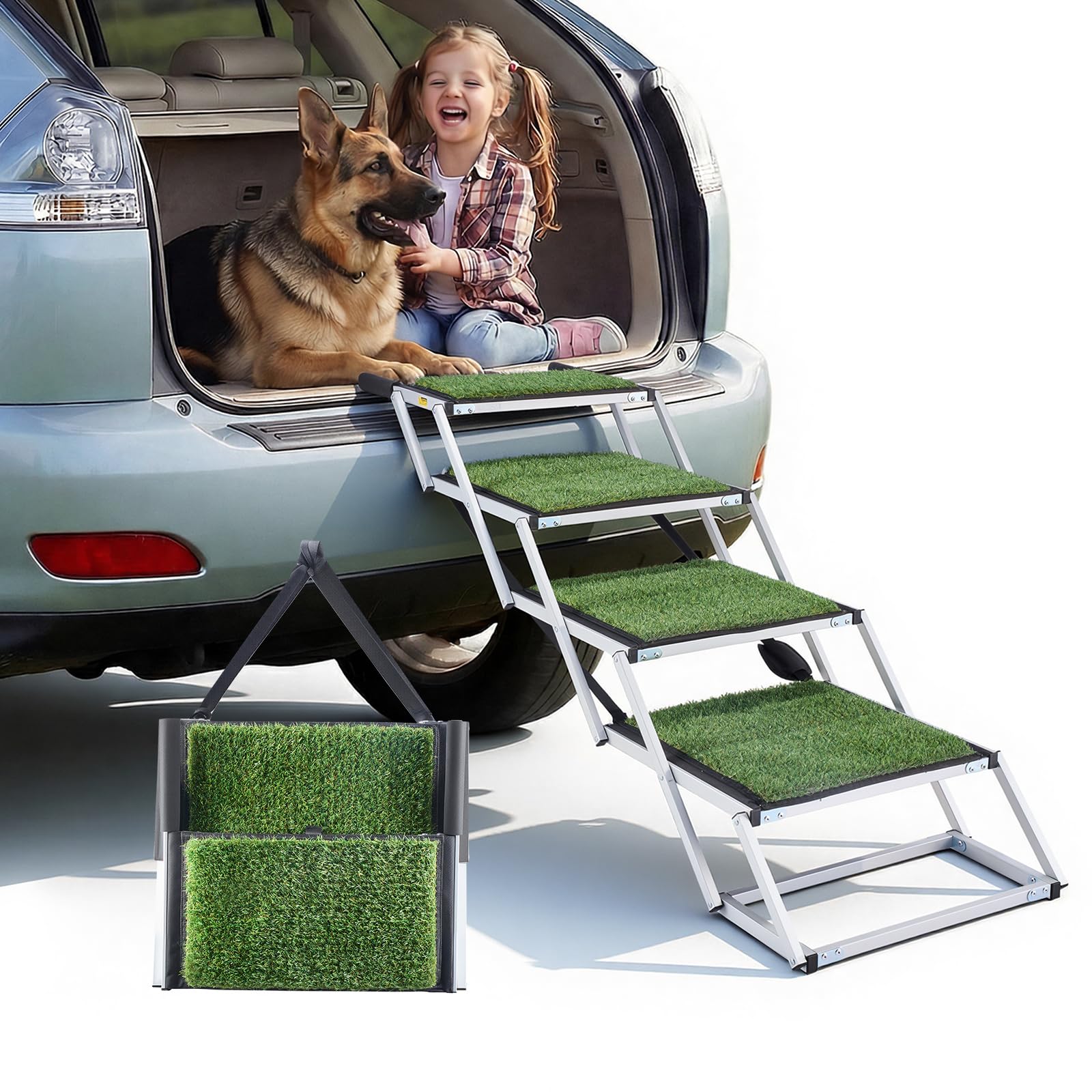 VEVOR Scaletta Pieghevole per Auto per Cani Animali Domestici, Scala Pieghevole a 4 Gradini per SUV Camion Letti Divani per Animali Domestici Carico max 90,72 kg Superficie Antisc…