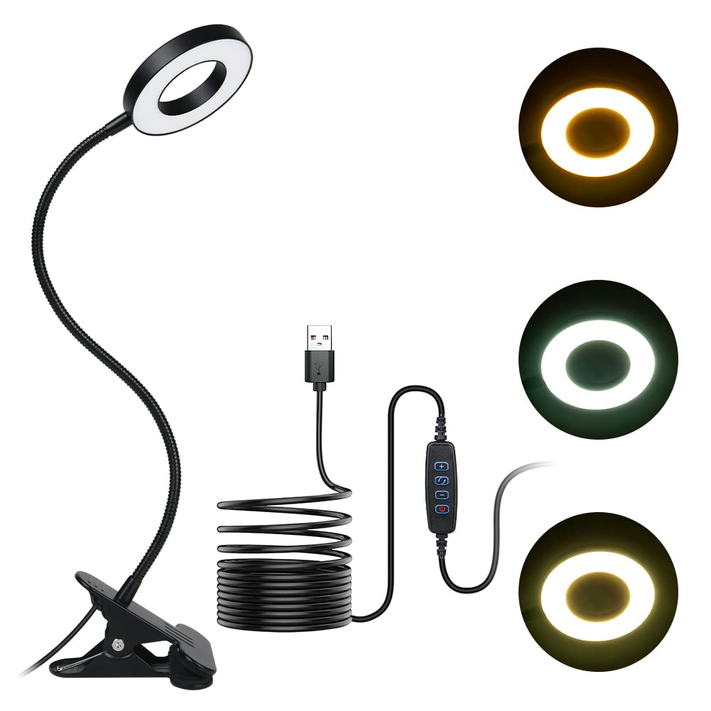 URAQT 3 Colore Lampada da Lettura Libro Letto con Pinza, 48 LEDs, 10 Luminosità Regolabile, 360° Flessibile Lampada Lettura con Clip, Lampade con Pinza per Scrivania, PC, Lavoro,…