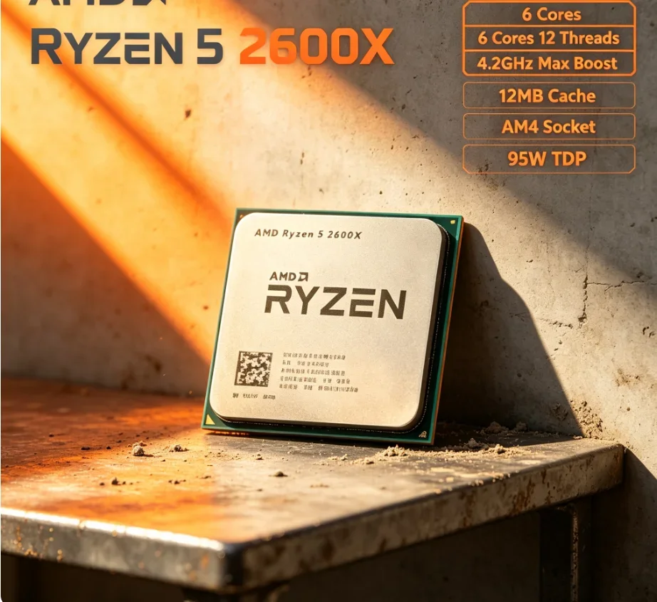 Processore Desktop AMD R5 2600X 12nm AM4 6C12T 95W TDP 4.2GHz Boost per Assemblaggio PC Gaming E-Sports Fai-da-Te Senza Dissipatore di Raffreddamento Originale