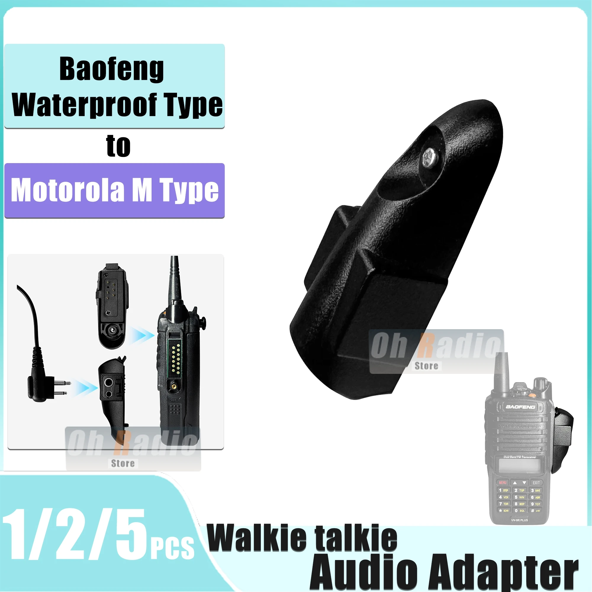 Baofeng UV-9R Walkie Talkie Adattatore audio per UV-9R Pro UV-98 Pro UV-68 UV S22 PRO V2 Radio per porta auricolare interfaccia M a 2 pin