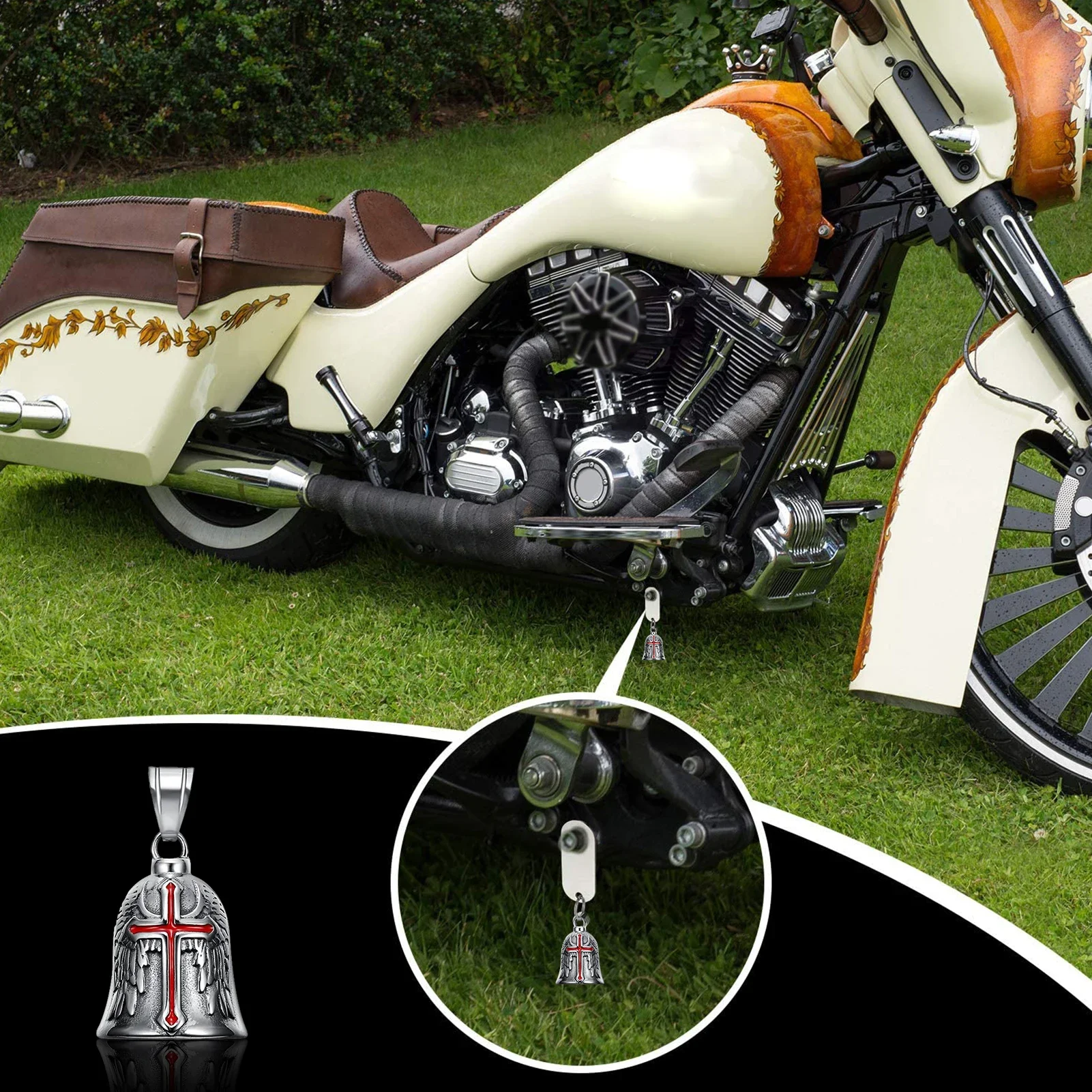 Campanella Vintage con Ali di Angelo Custode, Stile Punk Retrò, Campanella Protettiva per Moto, Ciondolo in Metallo, Accessorio per Moto