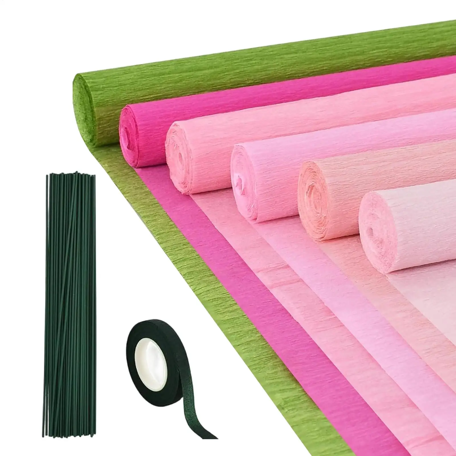 Rotoli di Carta Crespa Artificiale Resistente allo Sbiadimento con Nastro Biadesivo per Decorazioni Floreali, Carta Crespa Artistica per Matrimoni e Fidanzamenti