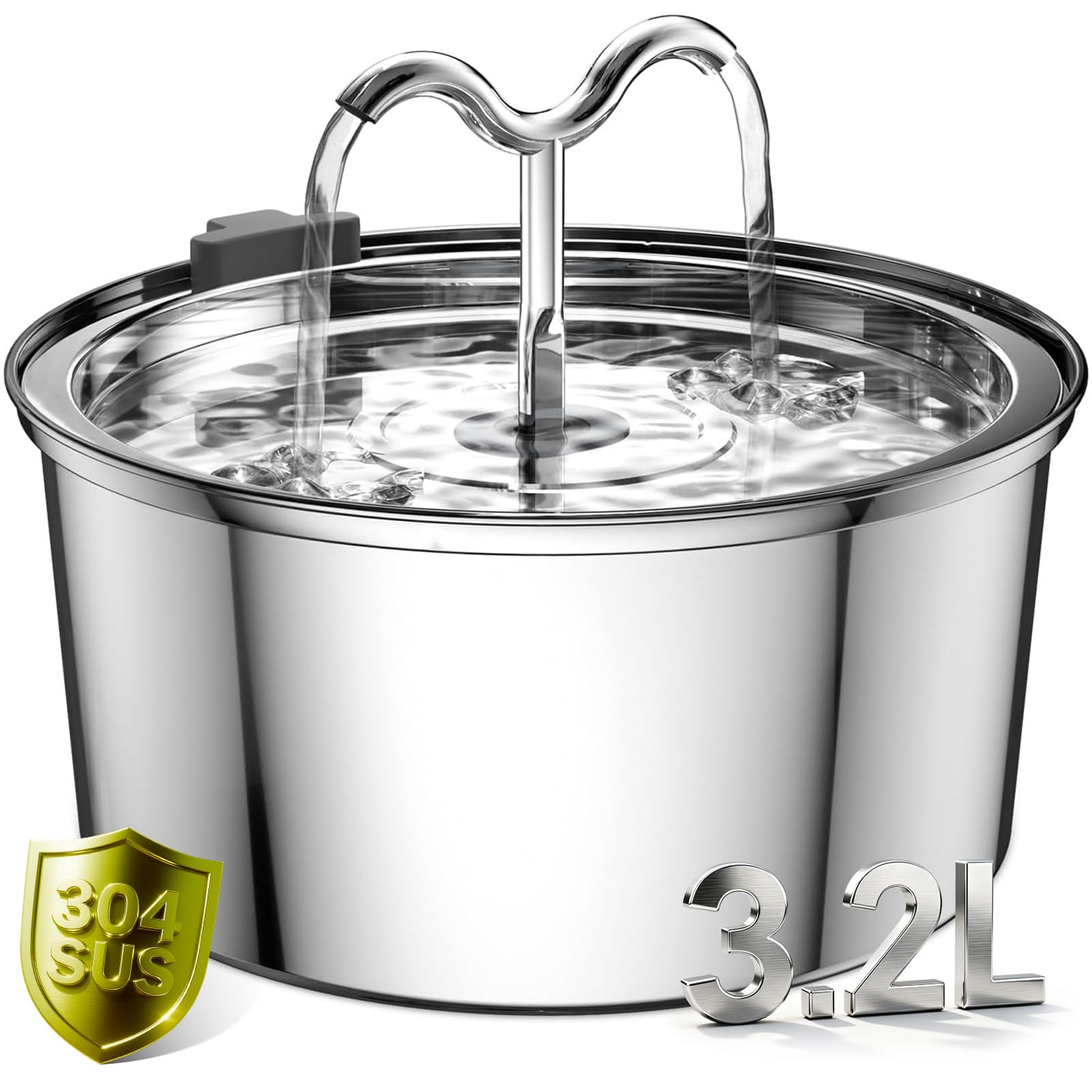 DOOOB Fontanella per Gatti Acciaio, 3.2L/108oz Fontana per Gatti | Automatico Fontanella Gatto Acciaio con Pompa Ultra Silenziosa, Fontanella per Gatti con 1 Filtro e 1 Spugna