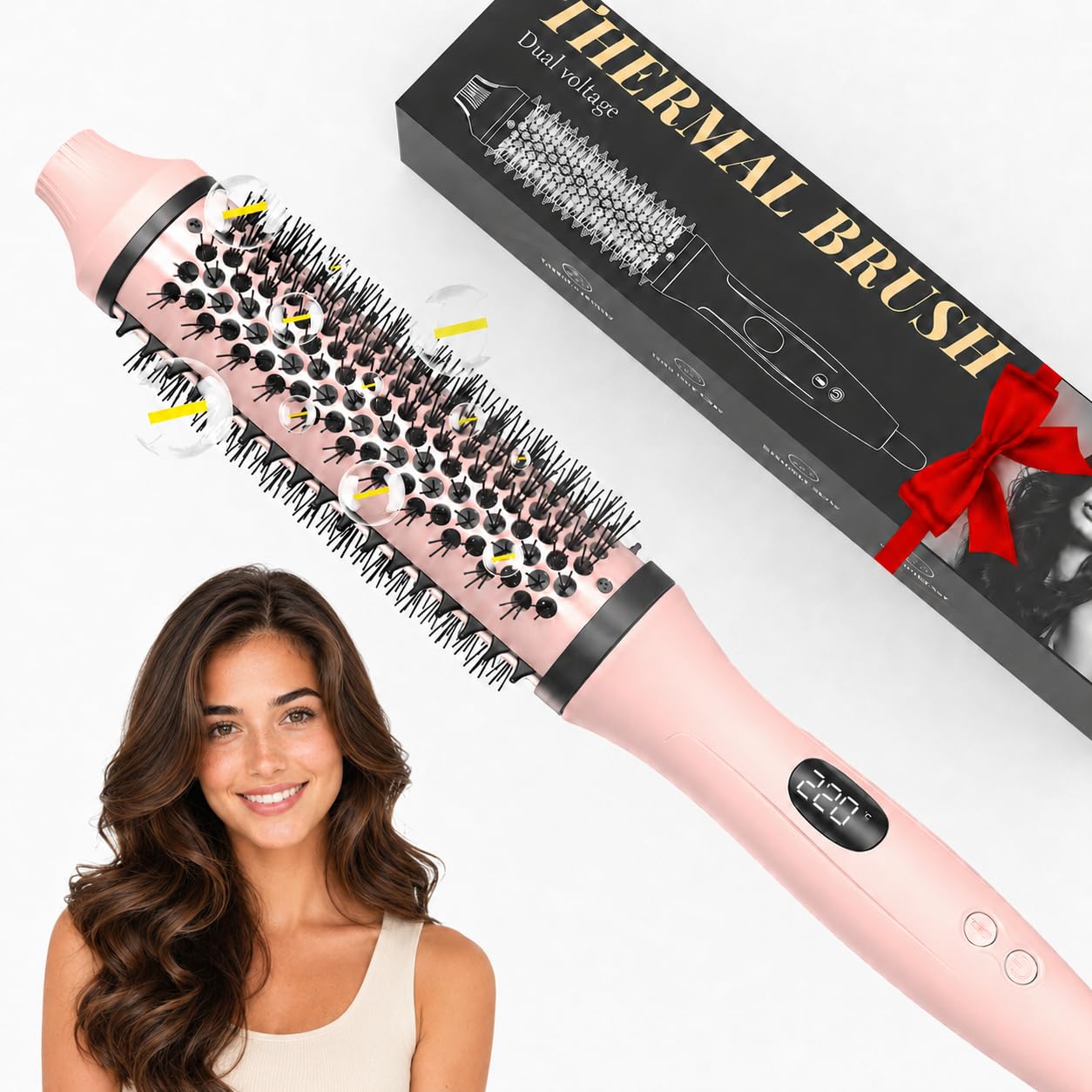 Bopcal Spazzola Termica per Capelli 3 in 1,Thermal Brush Ionico C257 24 | Spazzola Arricciacapelli 38mm, Volumizzante e Blowout, Dual Voltage, Display LED 120-220 ℃