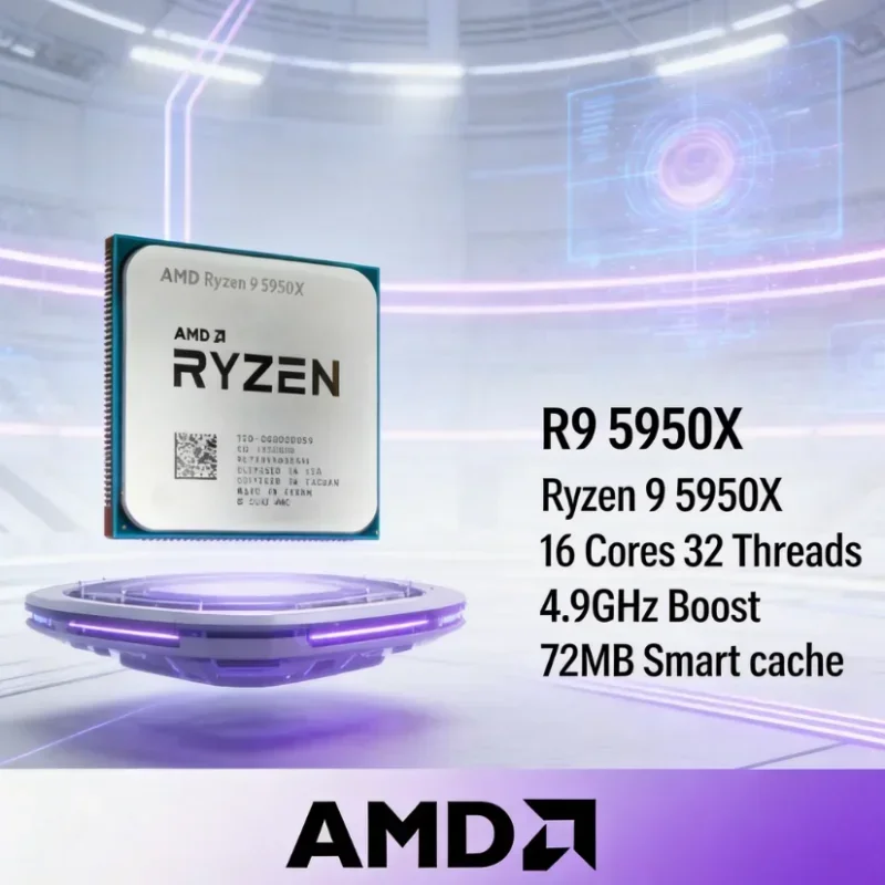 Processore AMD Ryzen 9 5950X R9 5950X per Gaming Desktop, 16 Core 32 Thread, Fino a 4.9GHz, 64MB Cache, AM4, 105W, Senza Dissipatore