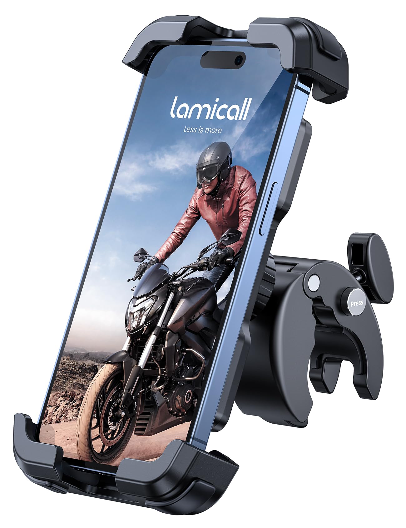Lamicall Supporto Telefono Bicicletta, Porta Cellulare Moto - Aggiornato Clip del Manubrio di Installazione Rapida, Porta Cellulare per iPhone 17 16 15 14 Pro Max Plus, Android 4,…